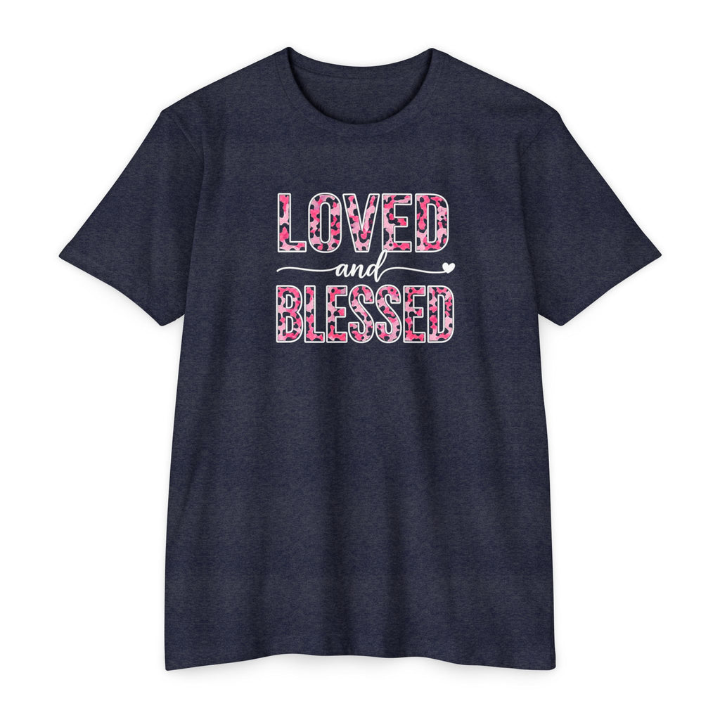Womens Loved & Blessed floral script T-shirt | rose wreath design