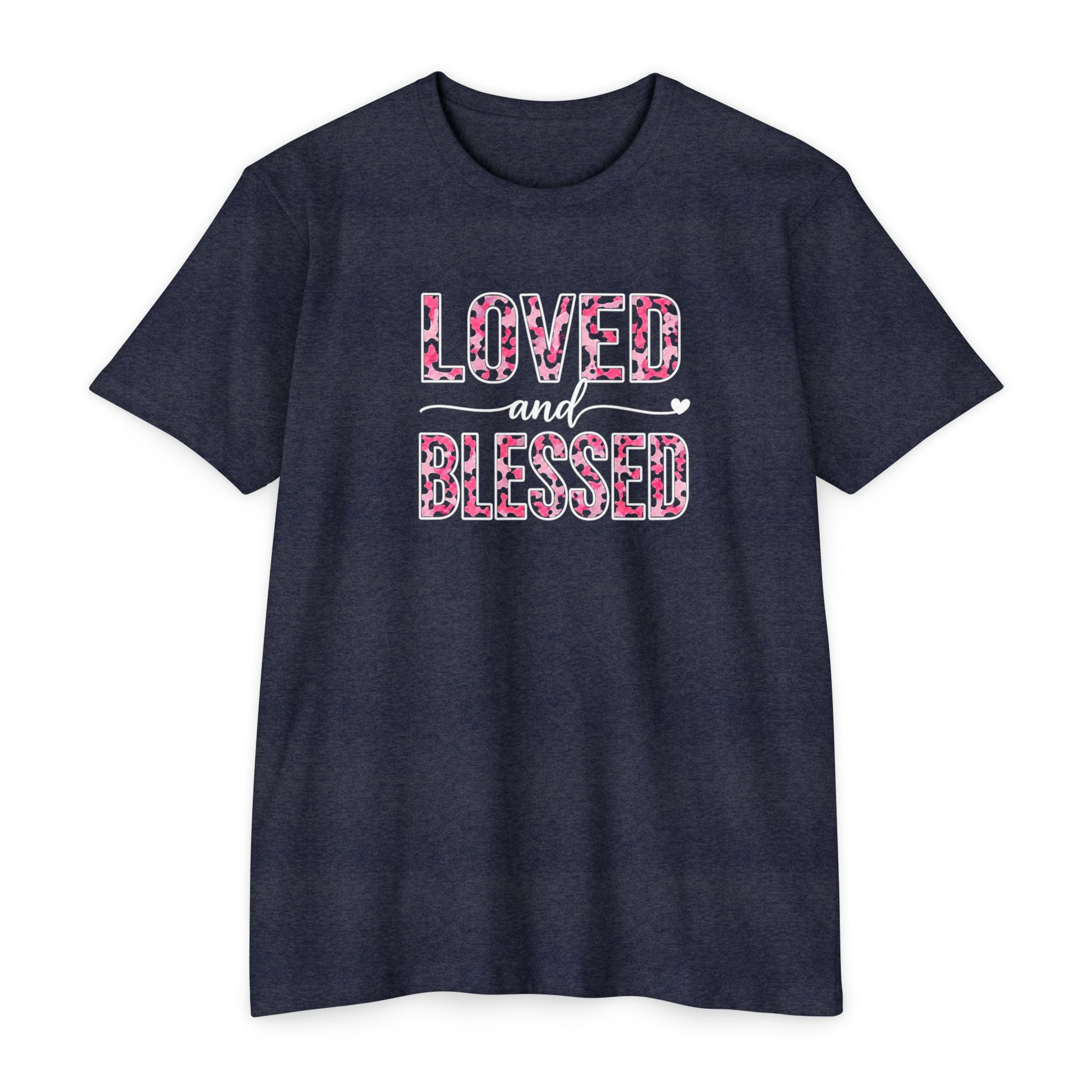 Womens Loved & Blessed floral script T-shirt | rose wreath design