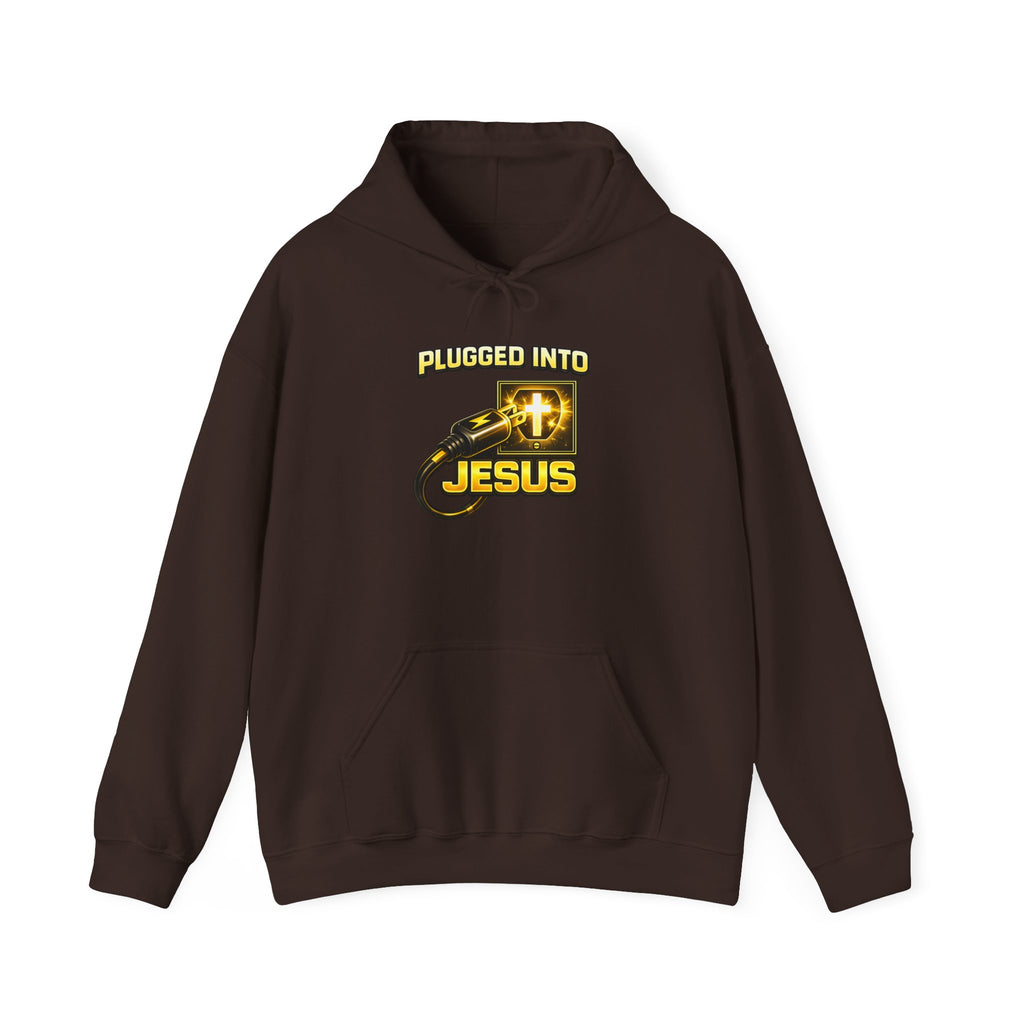 Plugged Into Jesus Hoodie — Christian Faith Graphic Pullover