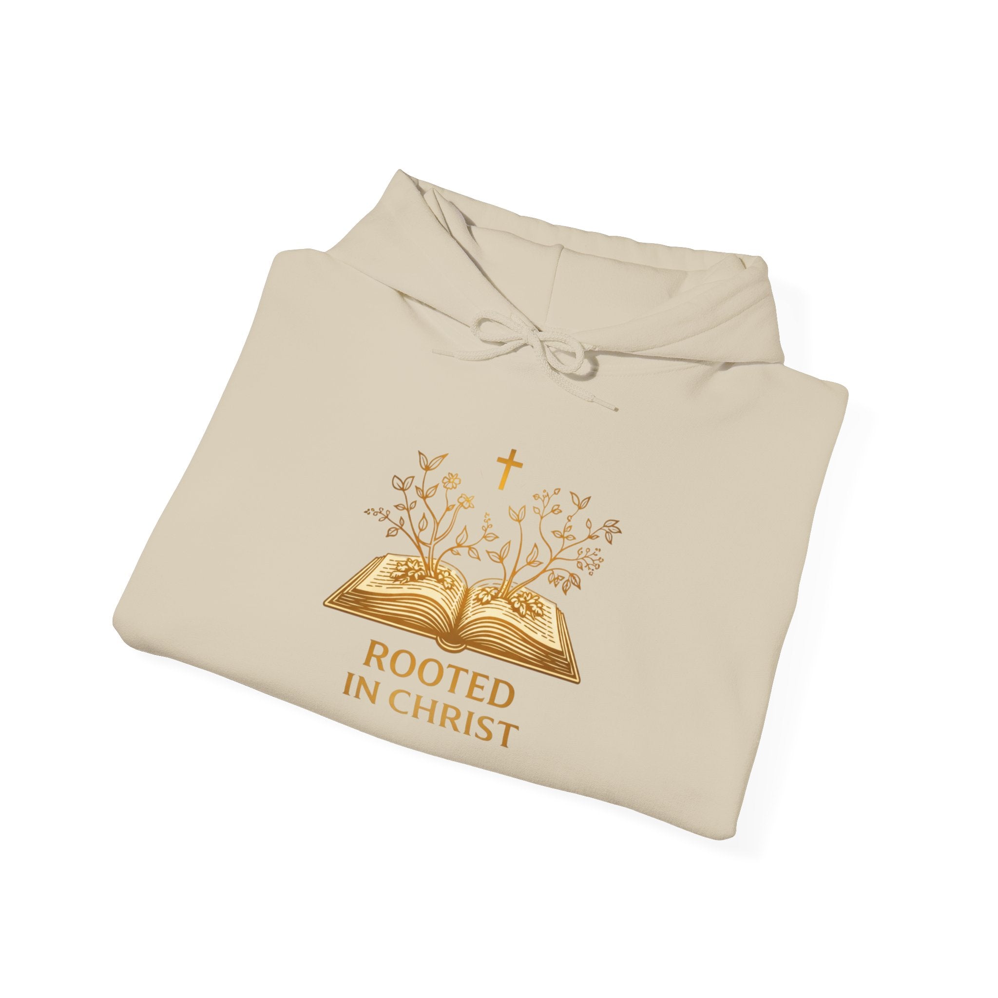 Womens Rooted in Christ Hoodie — Christian Faith Bible Cross Pullover