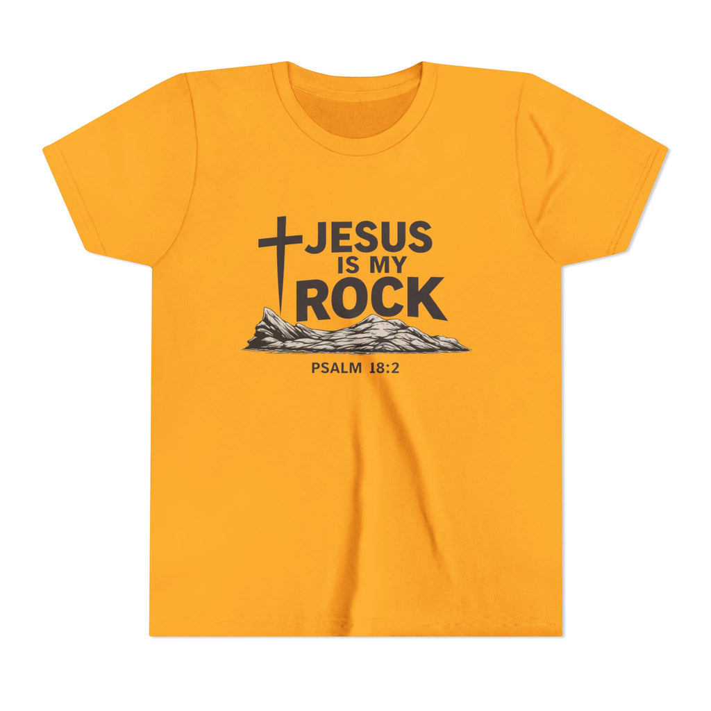 Girls Youth Tee — "Jesus Is My Rock" Psalm 18:2 Christian Kids T-Shirt