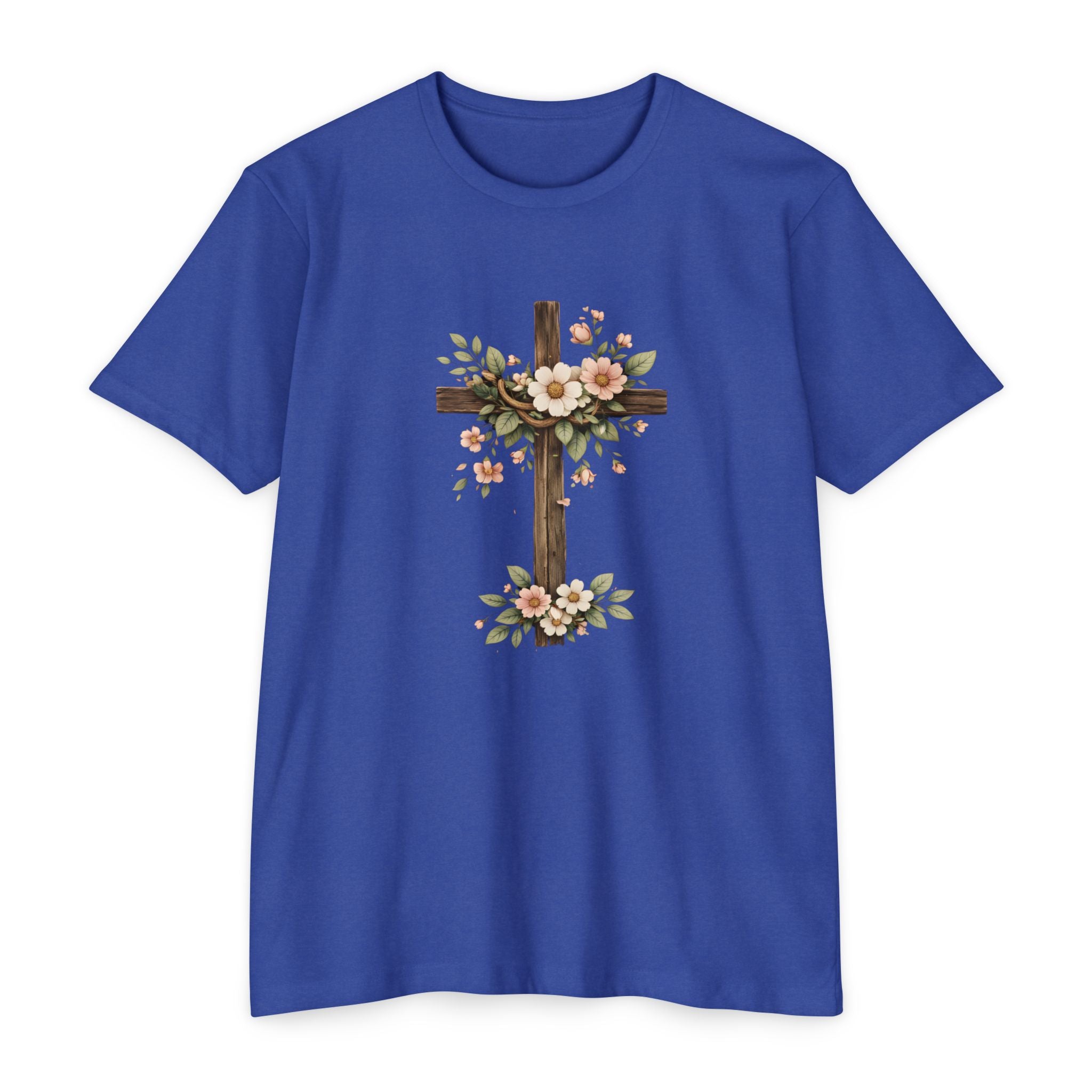 Womens Floral Cross T-Shirt — Rustic Christian Tee for Easter & Church
