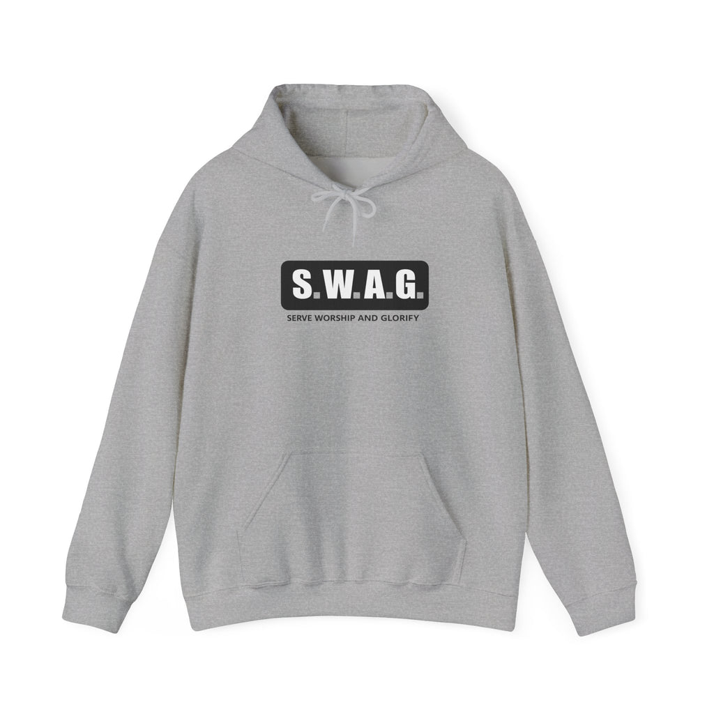 Mens S.W.A.G. Hoodie — Bold Black Logo Sweatshirt (Serve, Worship & Glorify)