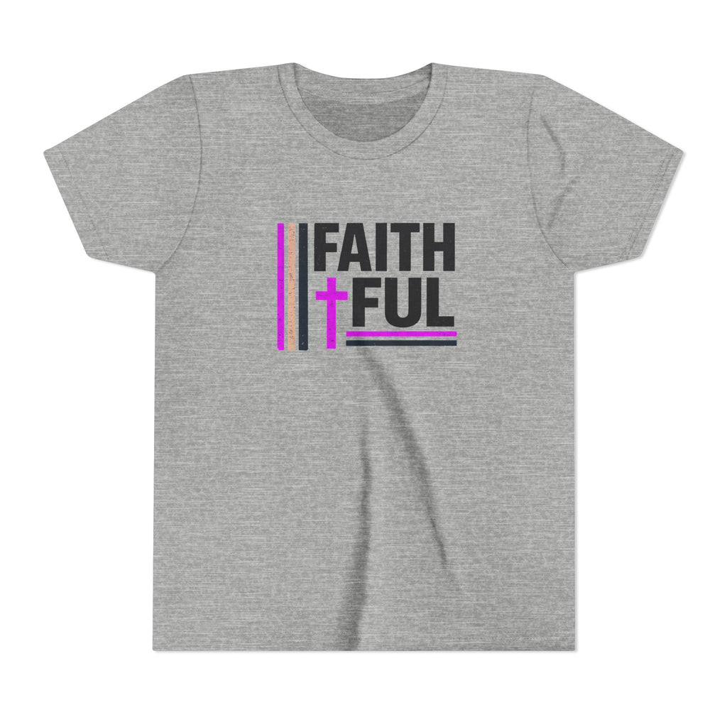 Girls Faithful Youth Tee — Kids Christian Cross T-Shirt (Pink & Black)