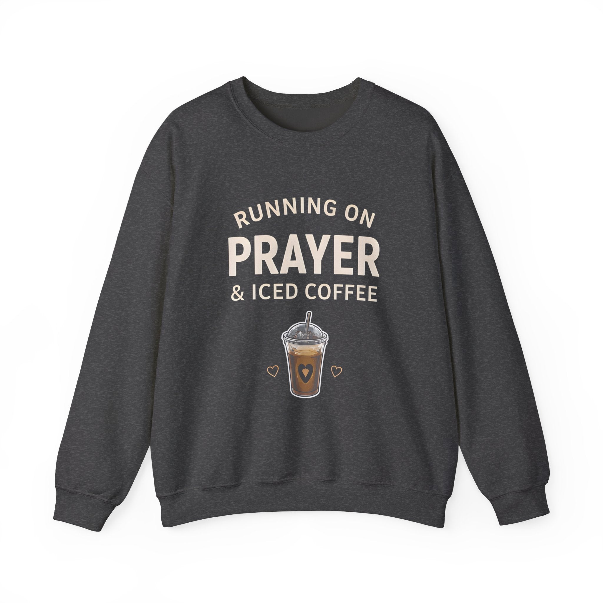 Womens Sweatshirt – "Running on Prayer & Iced Coffee" Crewneck