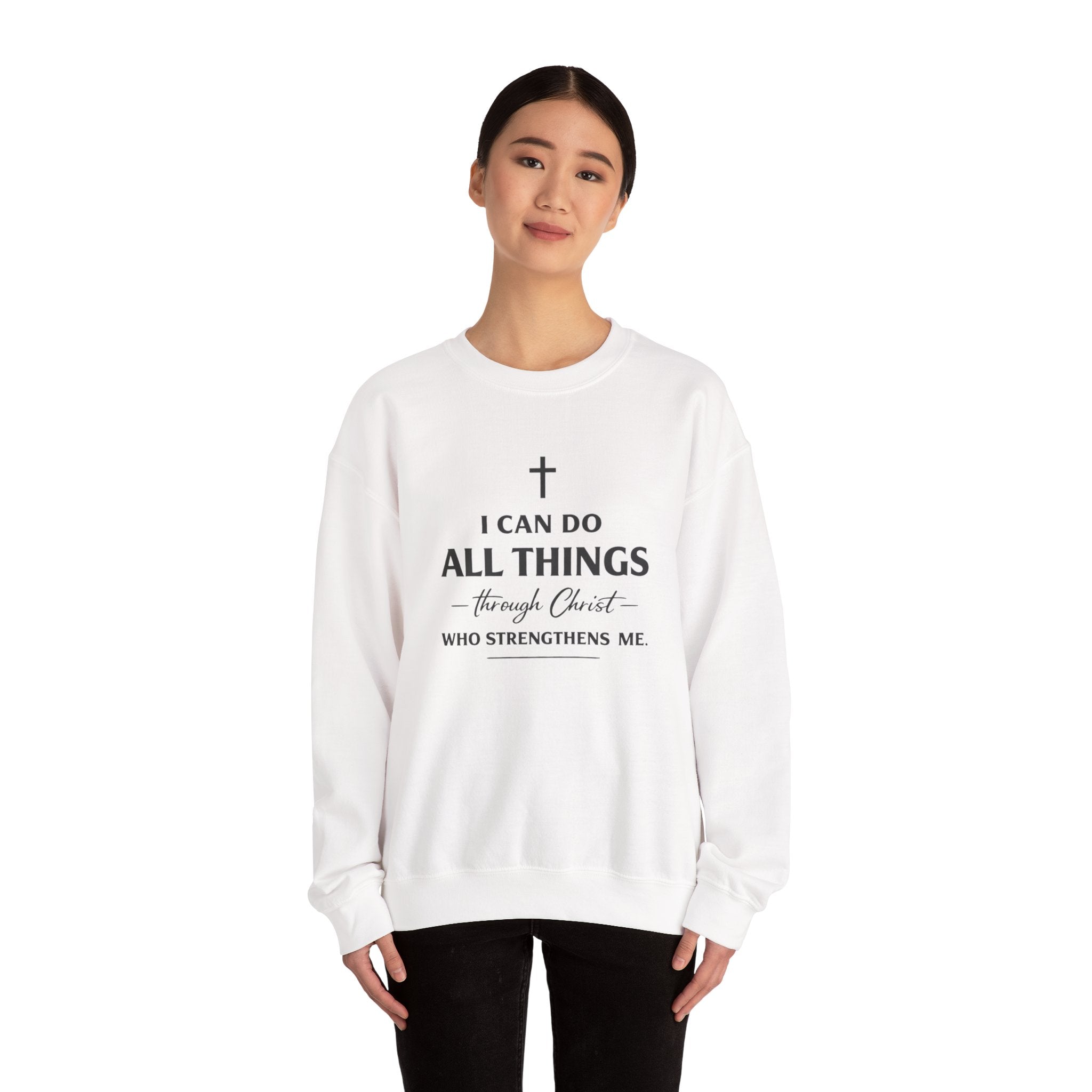 Womens Christian Crewneck Sweatshirt - "I Can Do All Things Through Christ" Inspirational Faith Pullover