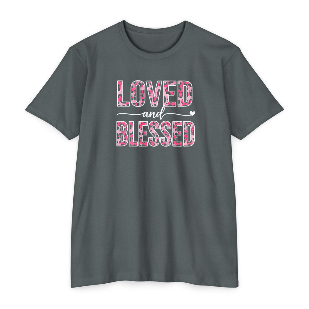 Womens Loved & Blessed floral script T-shirt | rose wreath design
