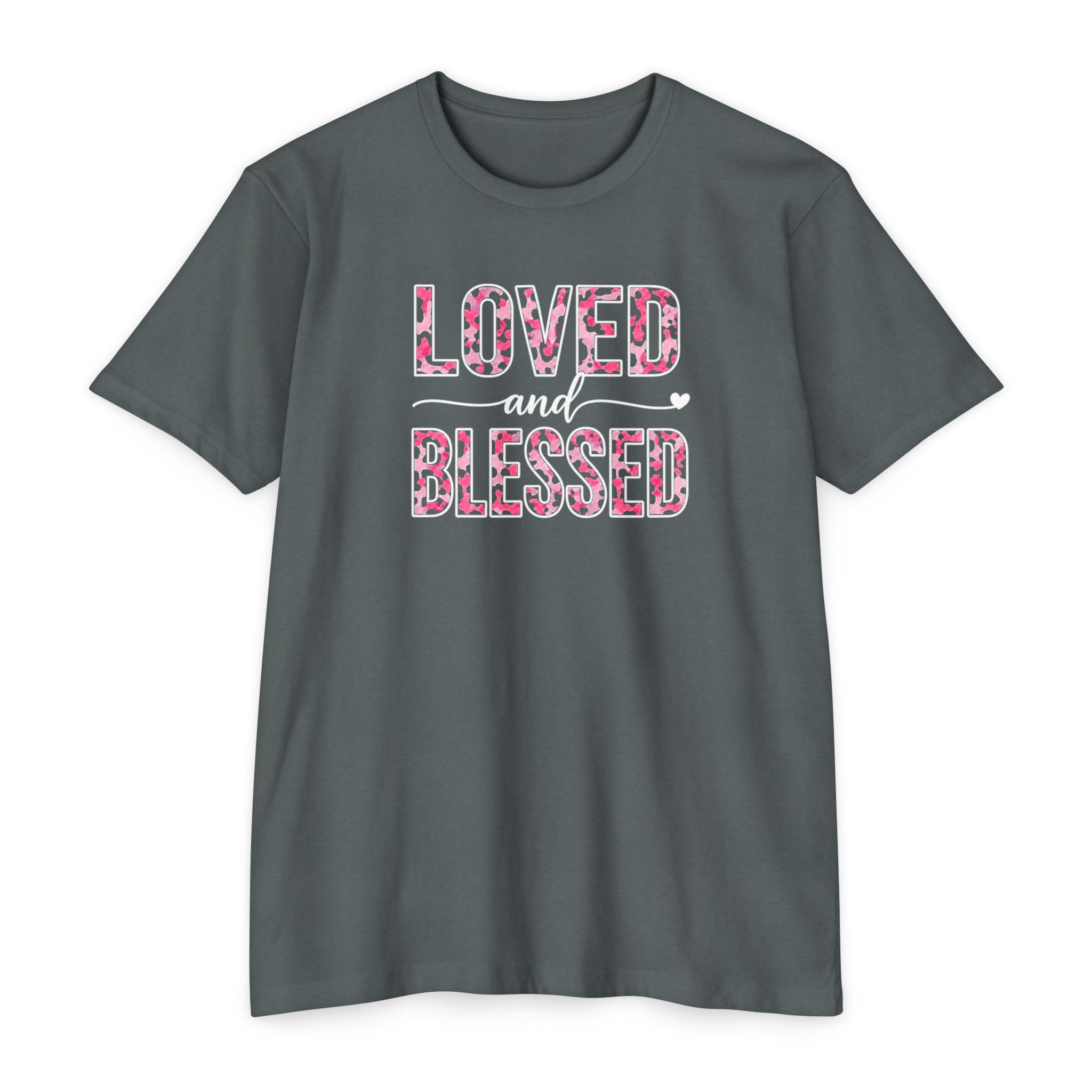 Womens Loved & Blessed floral script T-shirt | rose wreath design