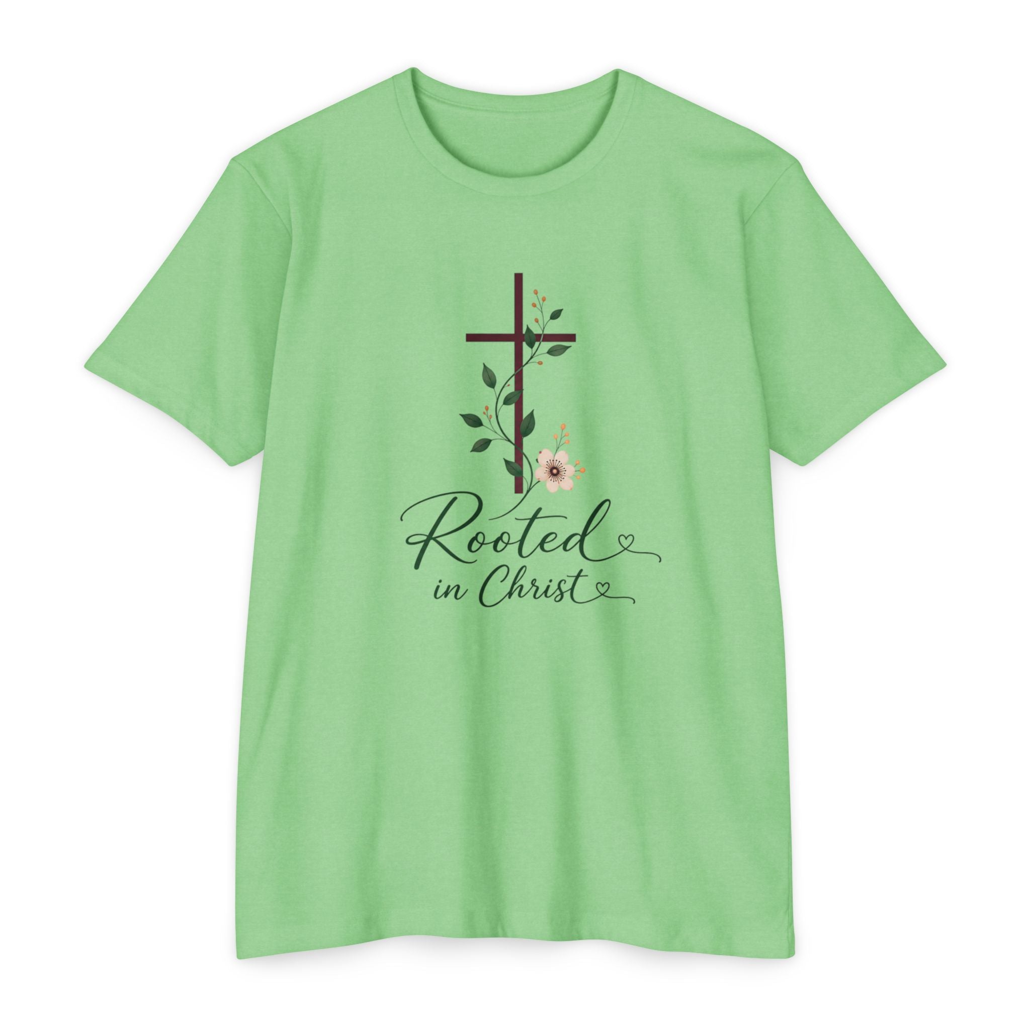 Womens Rooted in Christ Bible and Cross T-shirt | Christian Faith Tee