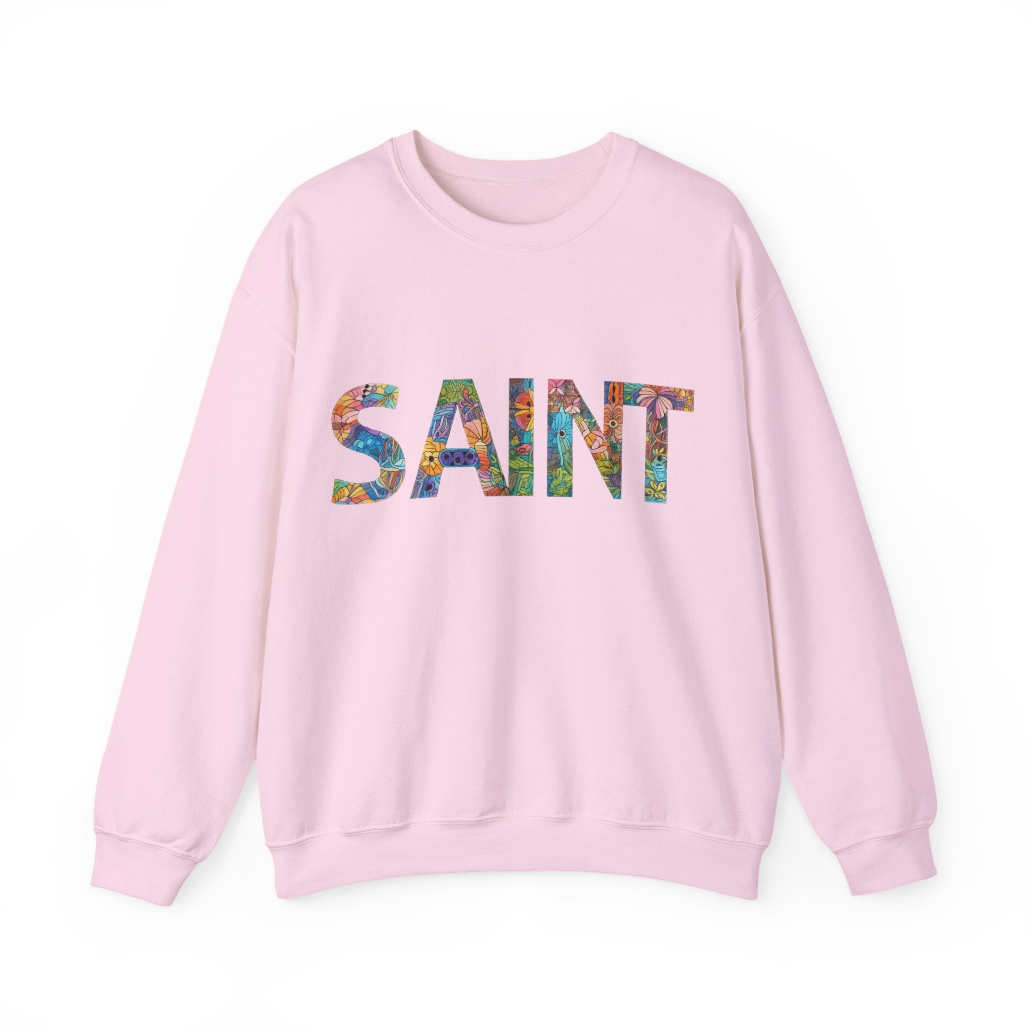 Womens Crewneck Sweatshirt  'SAINT' Colorful Floral Lettering