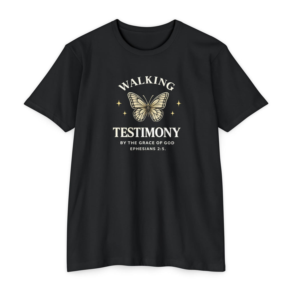 Womens Walking Testimony T-Shirt — “By the Grace of God” Christian Tee (Ephesians 2:8)