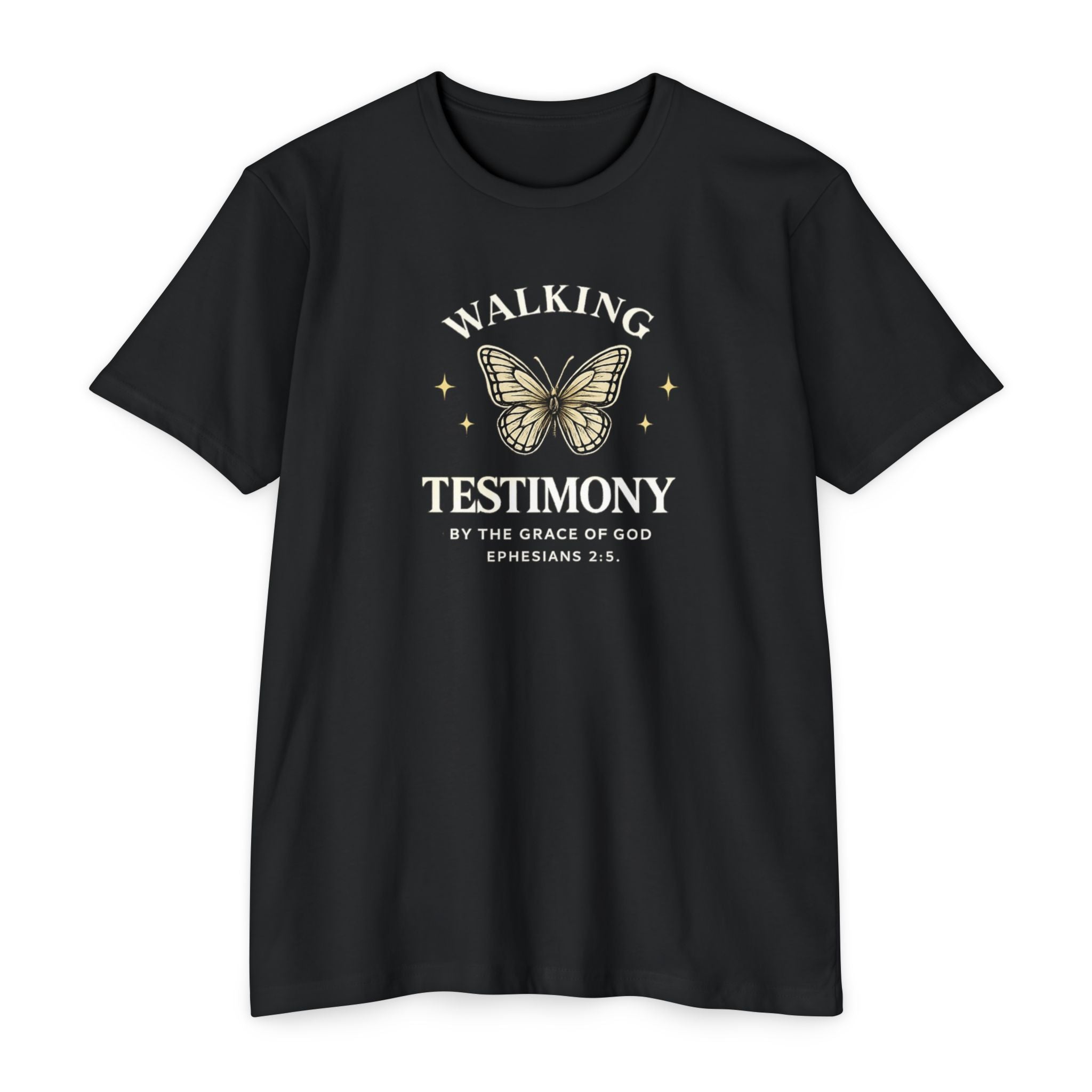 Womens Walking Testimony T-Shirt — “By the Grace of God” Christian Tee (Ephesians 2:8)