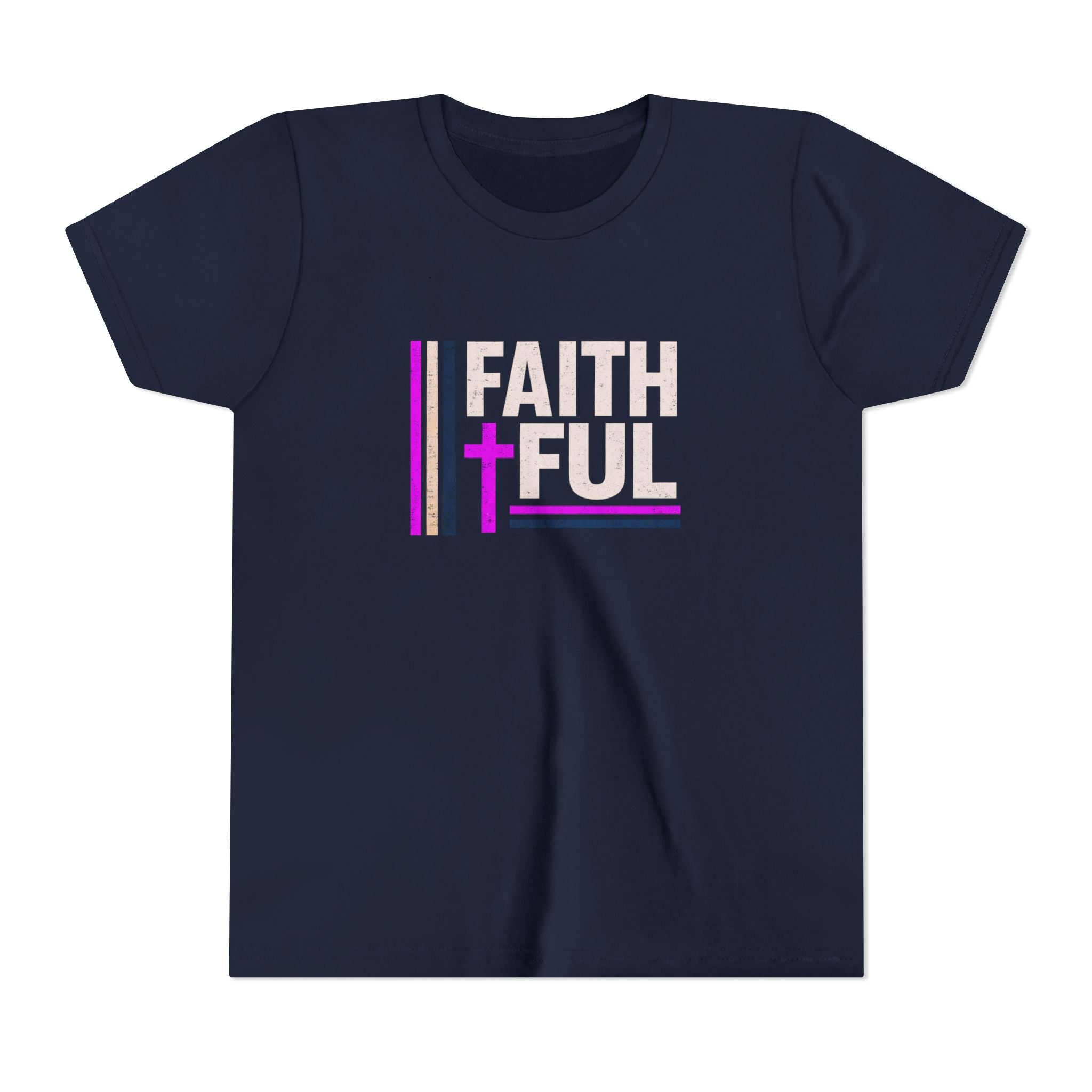 Girls Faithful Youth Tee — Kids Christian Cross T-Shirt (Pink & Black)