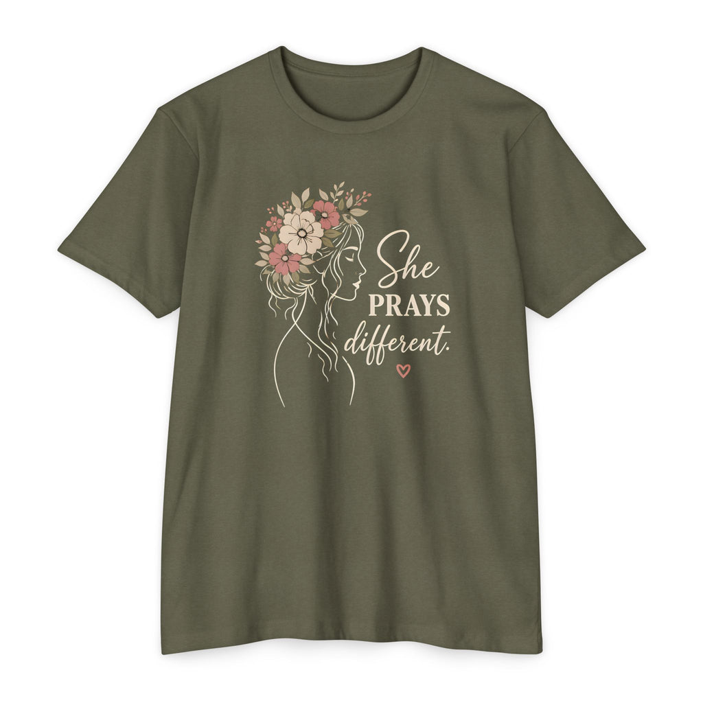 "She Prays Different" Floral Faith Tee