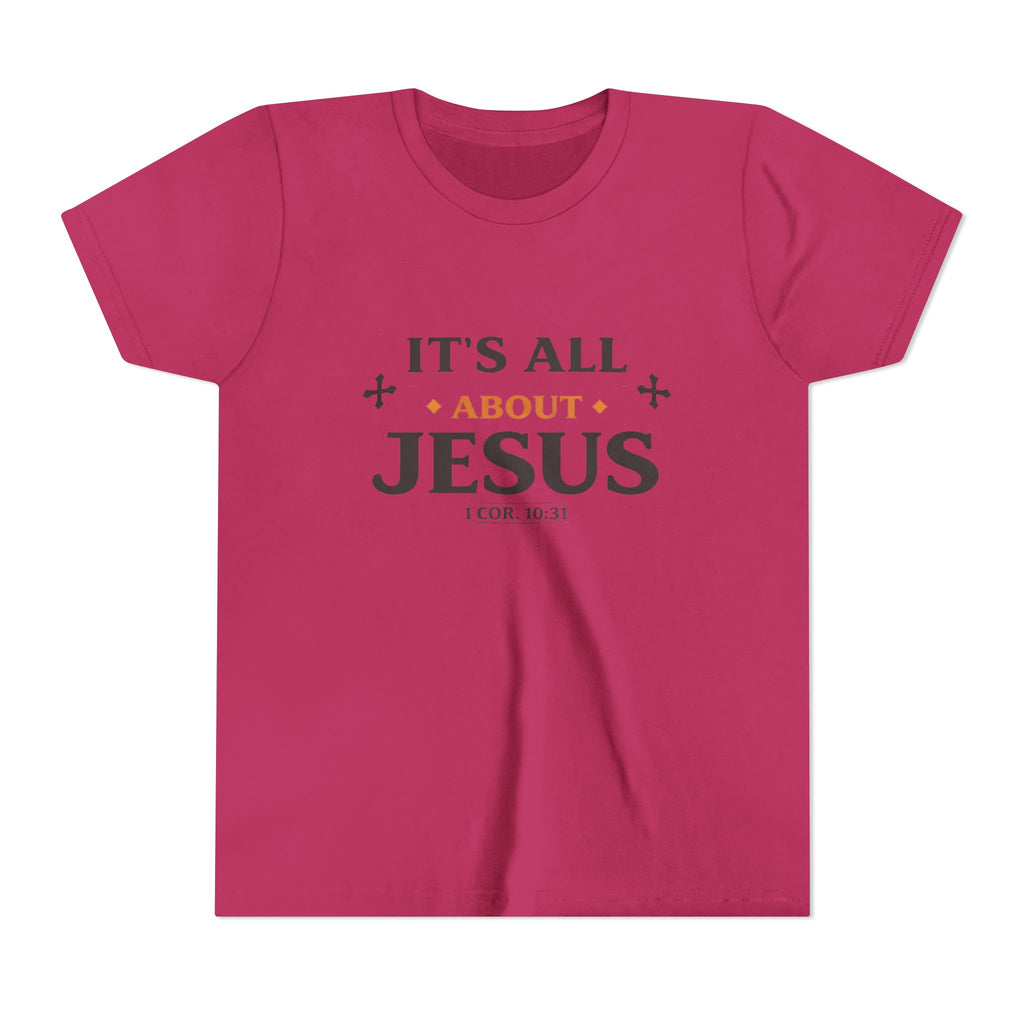 Boys Youth Tee - "It's All About Jesus" Christian Kids Shirt (1 Cor. 10:31)