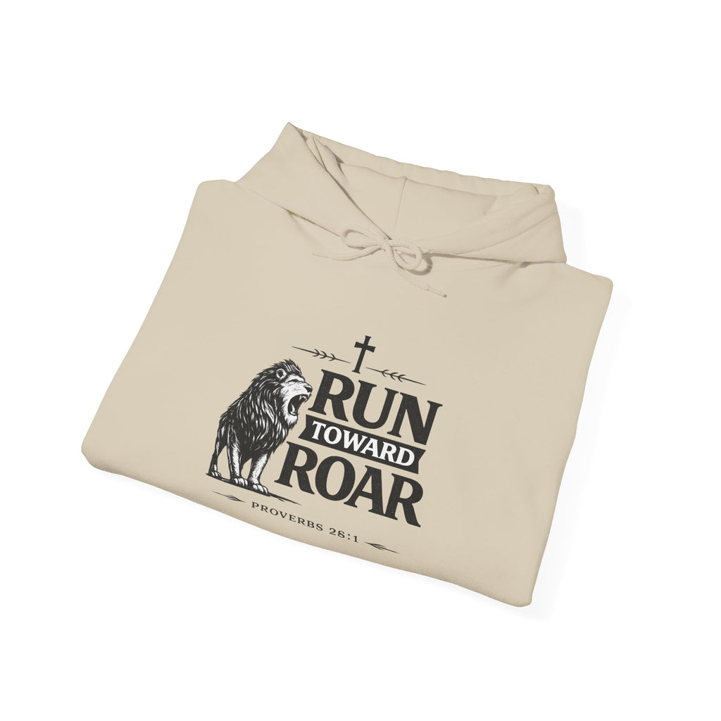 Mens Run Toward the Roar Hoodie — Christian Lion Faith Sweatshirt