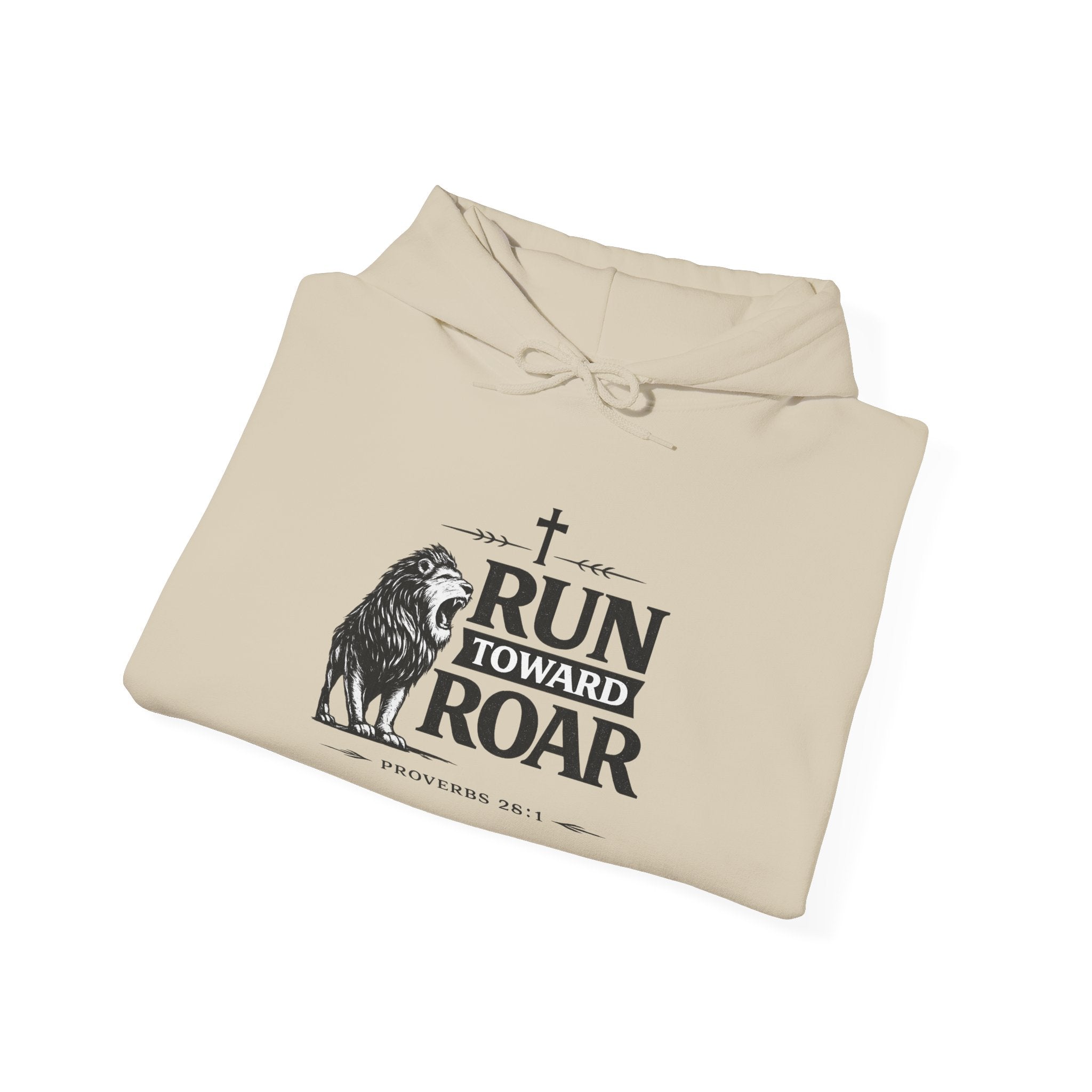 Mens Run Toward the Roar Hoodie — Christian Lion Faith Sweatshirt
