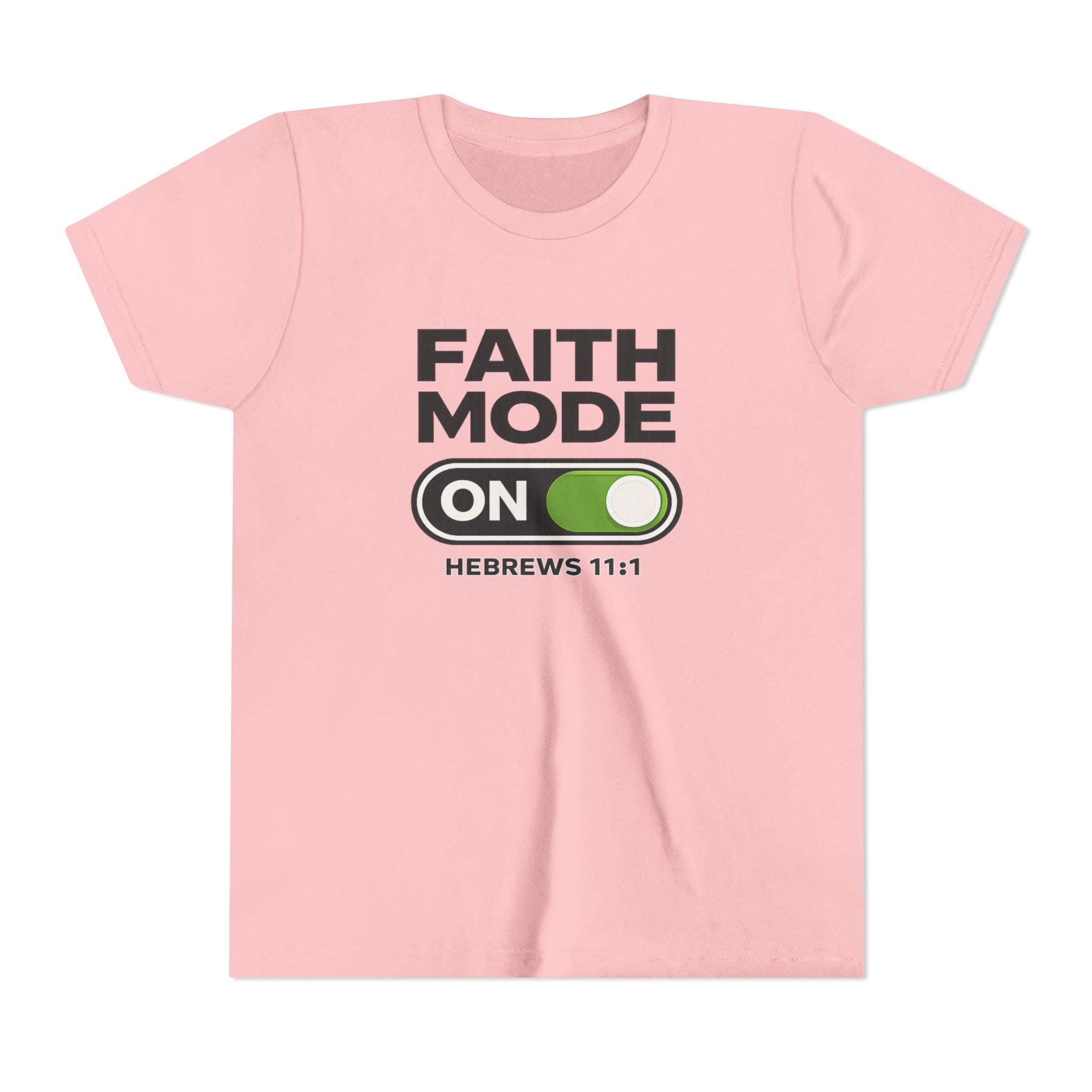 Youth Tee – "Faith Mode On" Christian Kids Shirt (Hebrews 11:1)