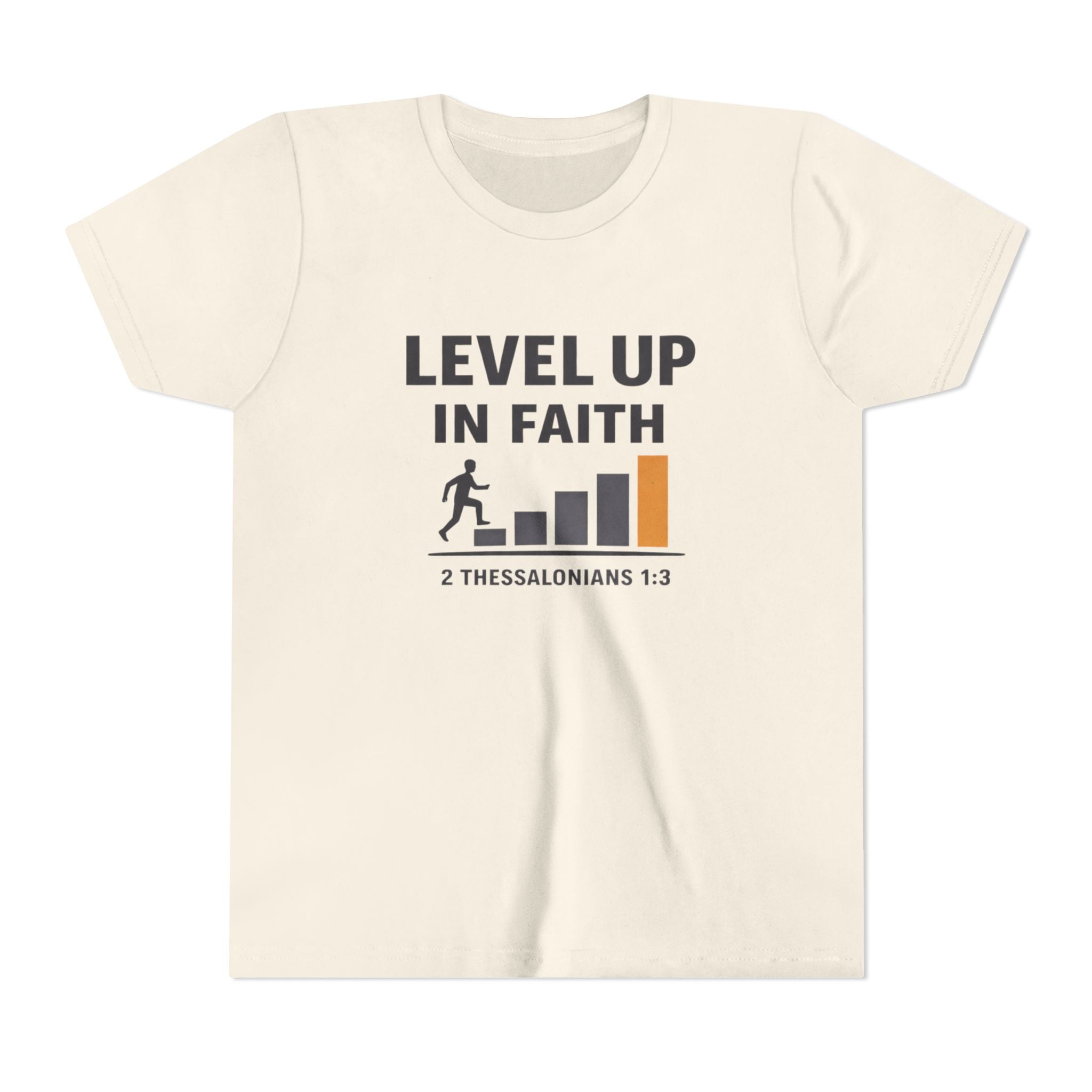Boys Youth Tee - "Level Up in Faith" Christian Kids T-Shirt (2 Thessalonians 1:3)