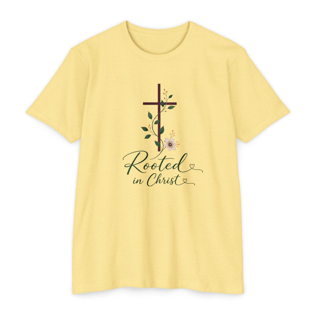 Womens Rooted in Christ Bible and Cross T-shirt | Christian Faith Tee