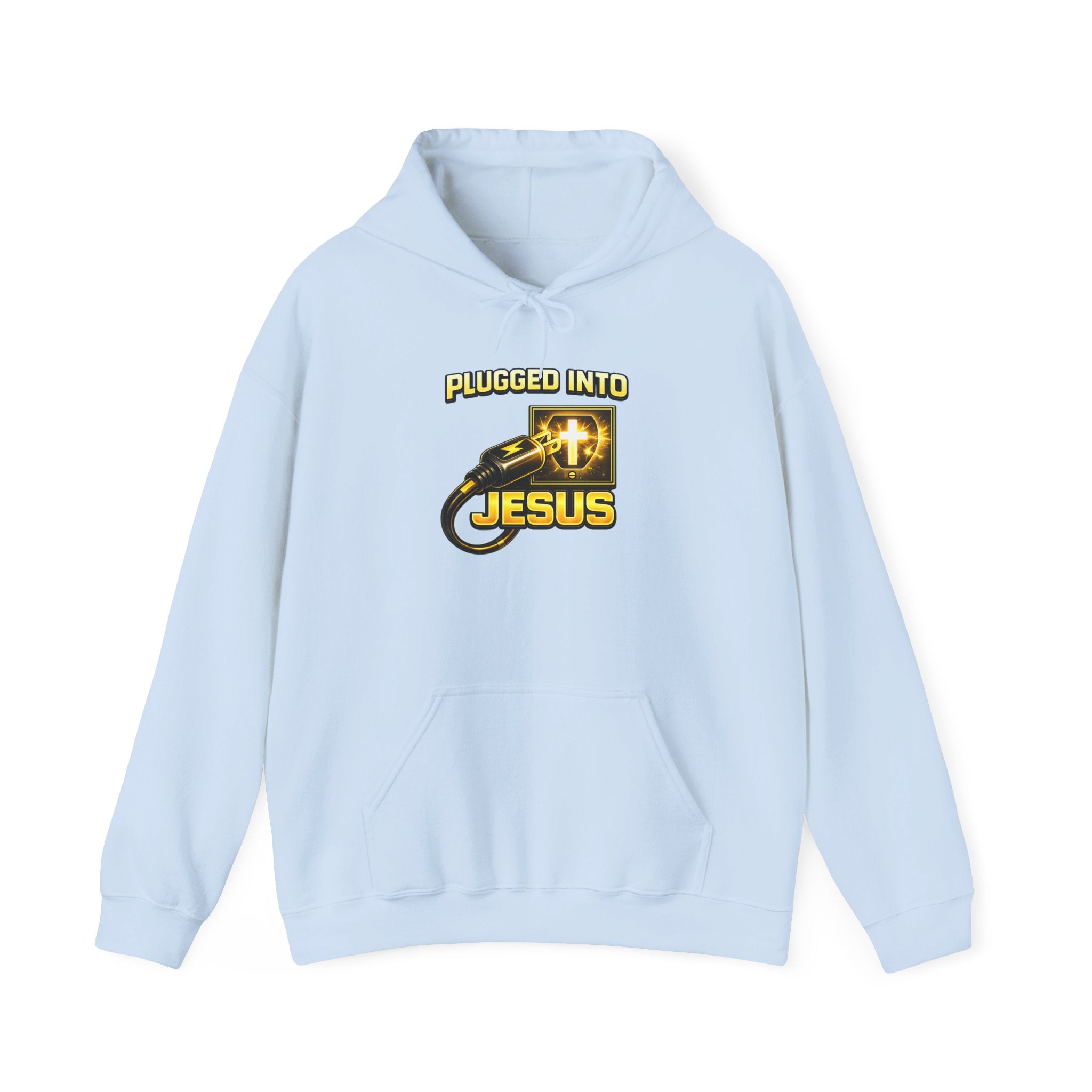 Plugged Into Jesus Hoodie — Christian Faith Graphic Pullover