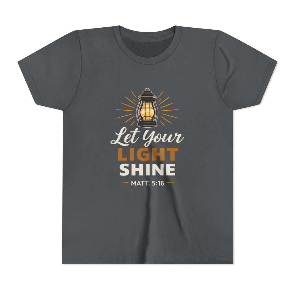 Girls Youth Tee — "Let Your Light Shine" Christian Lantern Shirt (Matt. 5:16)