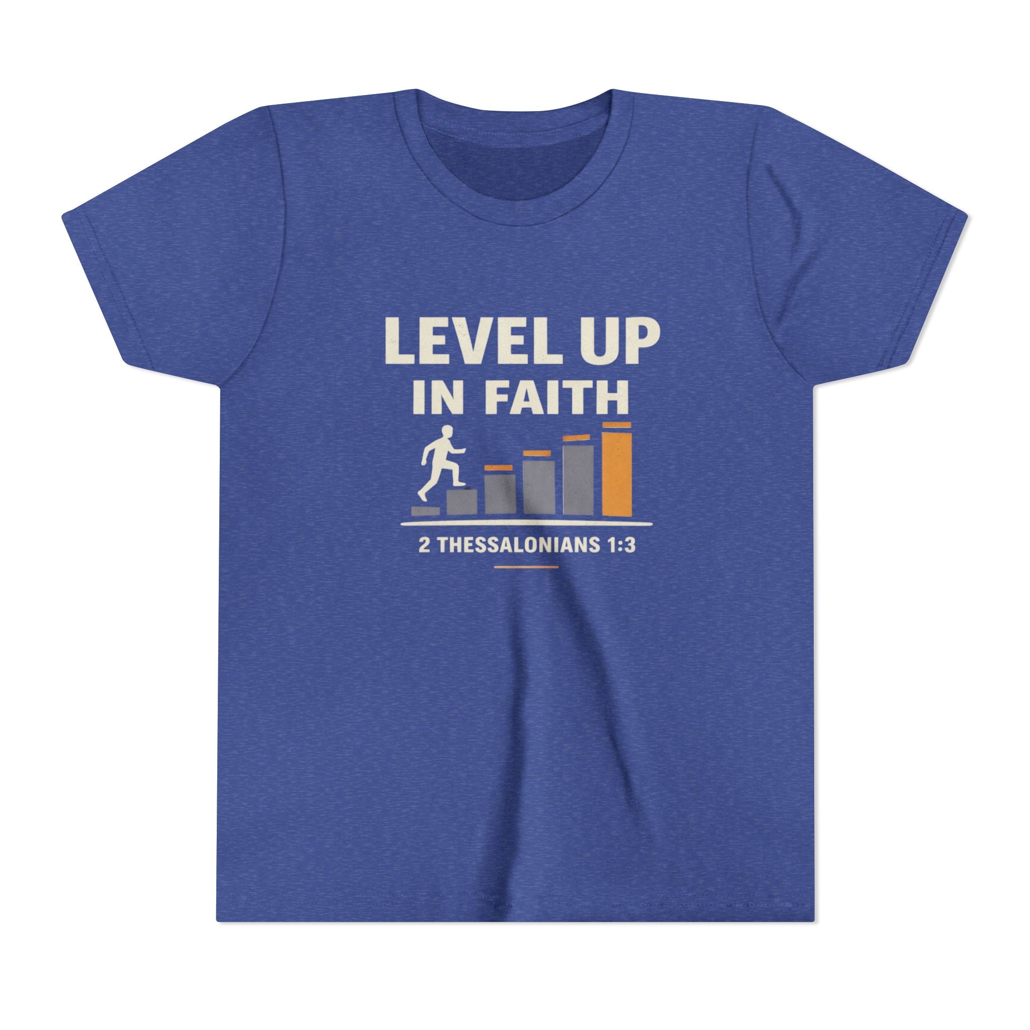 Boys Youth Tee - "Level Up in Faith" Christian Kids T-Shirt (2 Thessalonians 1:3)