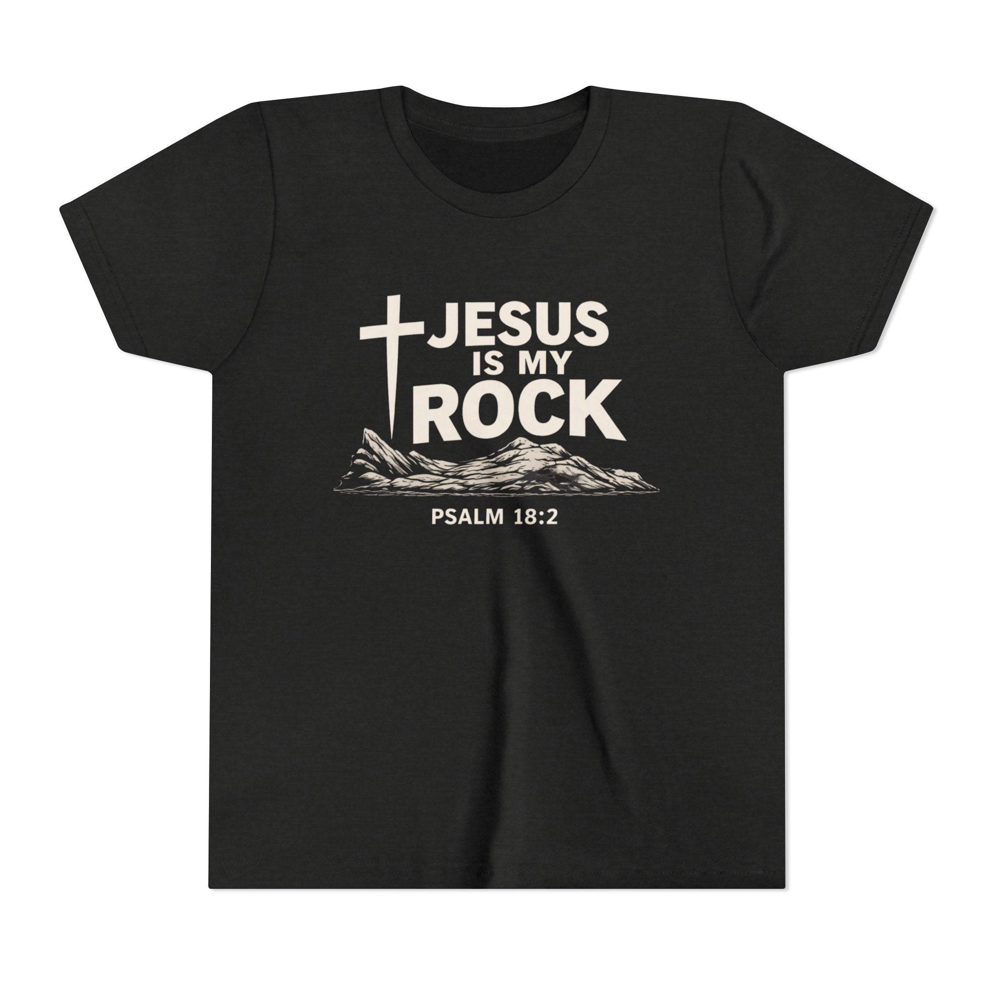 Boys Youth Tee — "Jesus Is My Rock" Psalm 18:2 Christian Kids T-Shirt