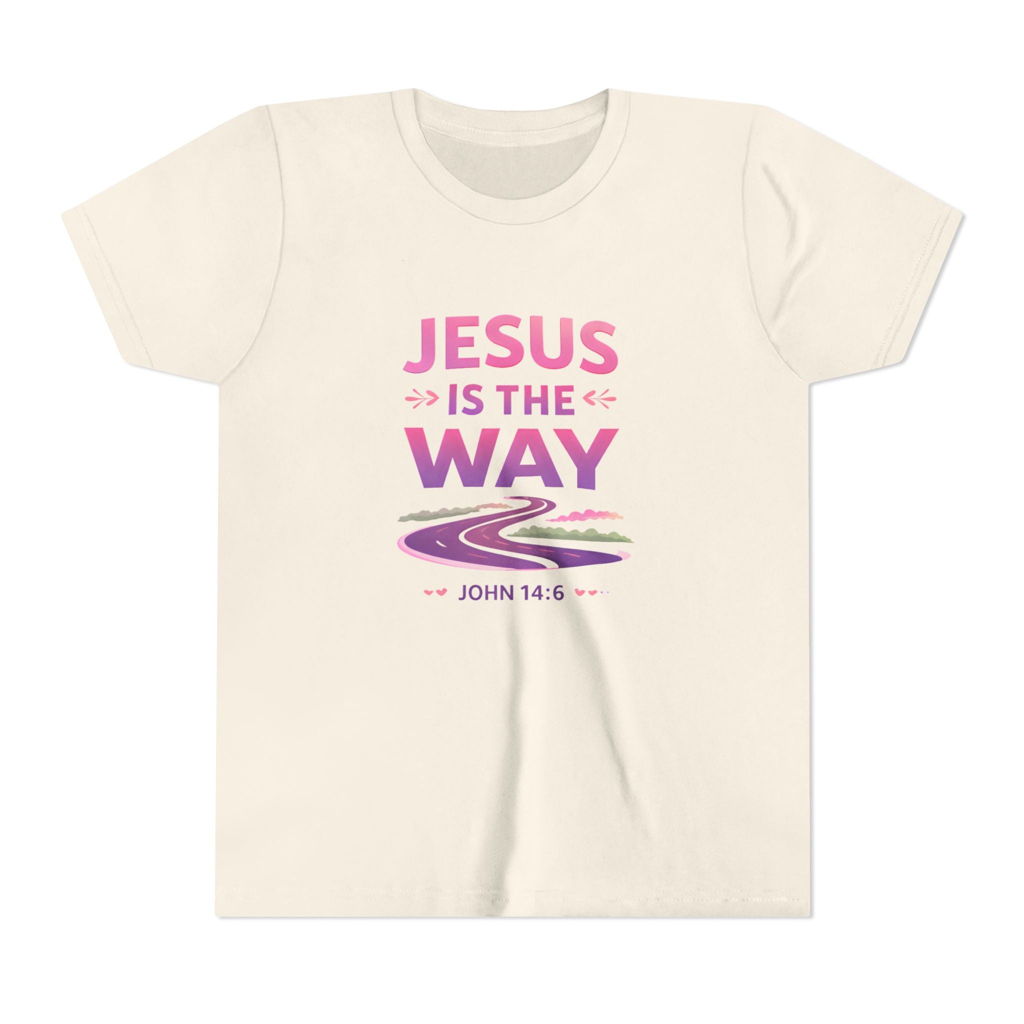 Girls Youth Tee — "Jesus Is The Way" Christian Kids T-Shirt (John 14:6)