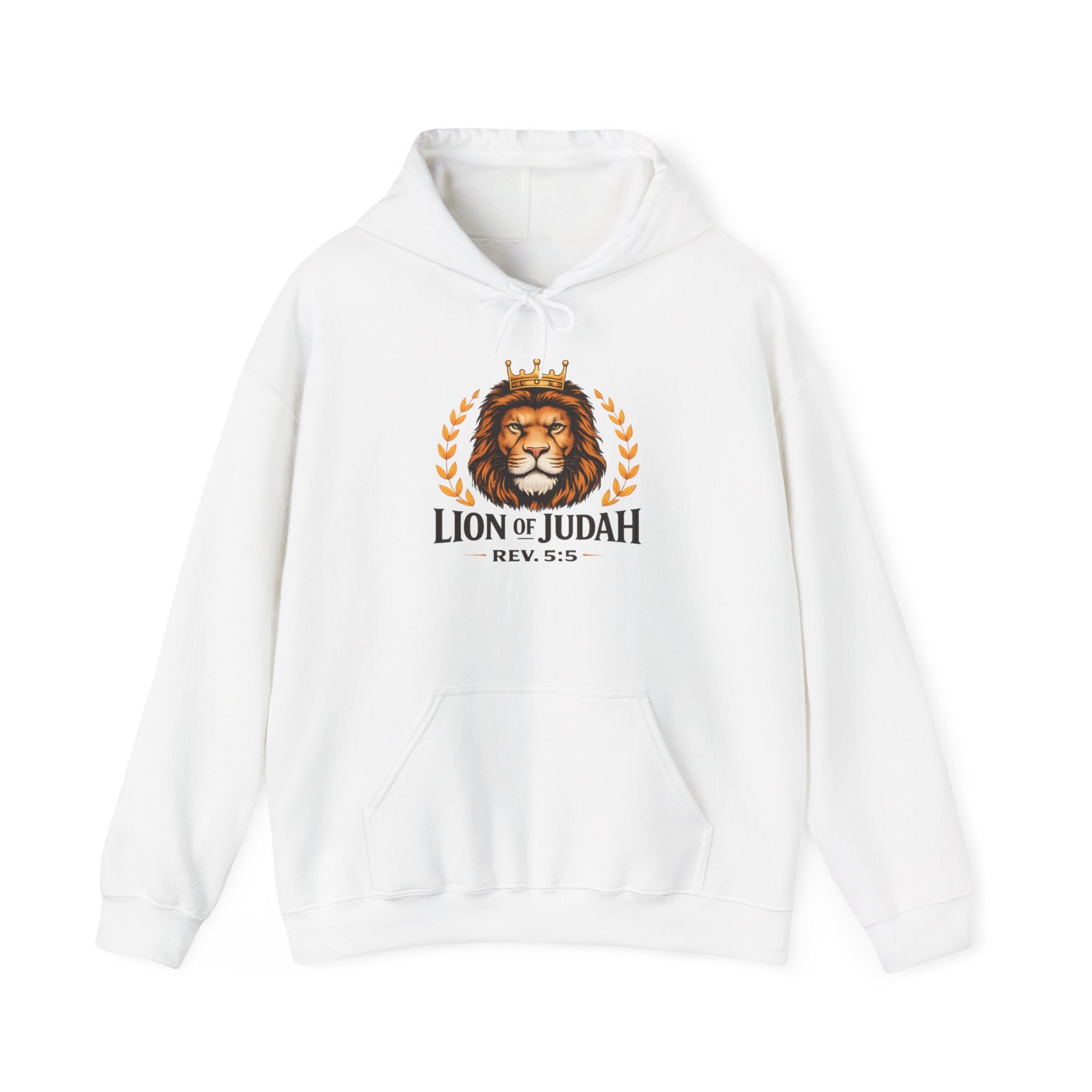 Mens Lion of Judah Hoodie – Crowned Lion Graphic with “Lion of Judah Rev. 5:5” Christian Faith Pullover