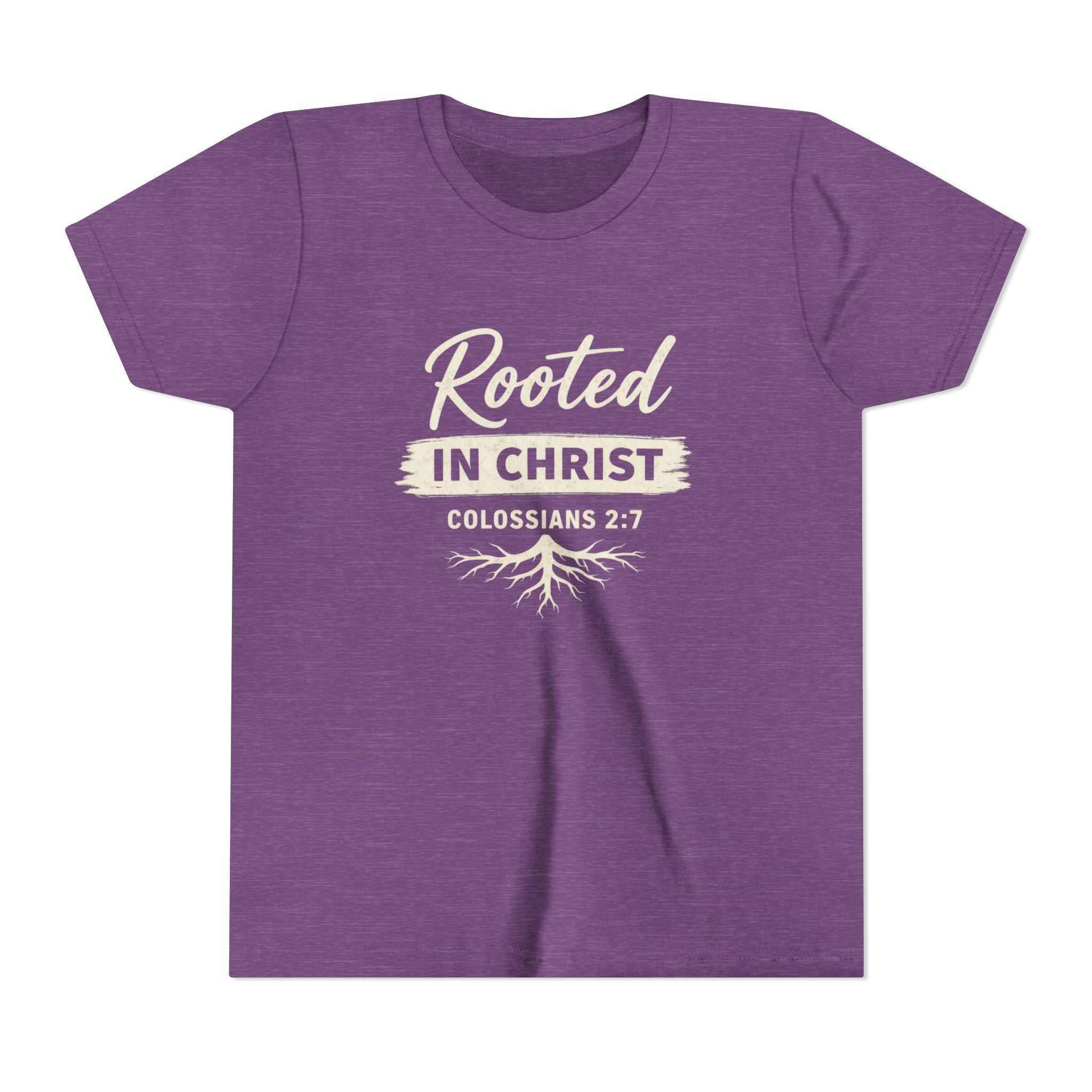 Boys Youth Tee - "Rooted in Christ" Colossians 2:7 Christian Kids Shirt