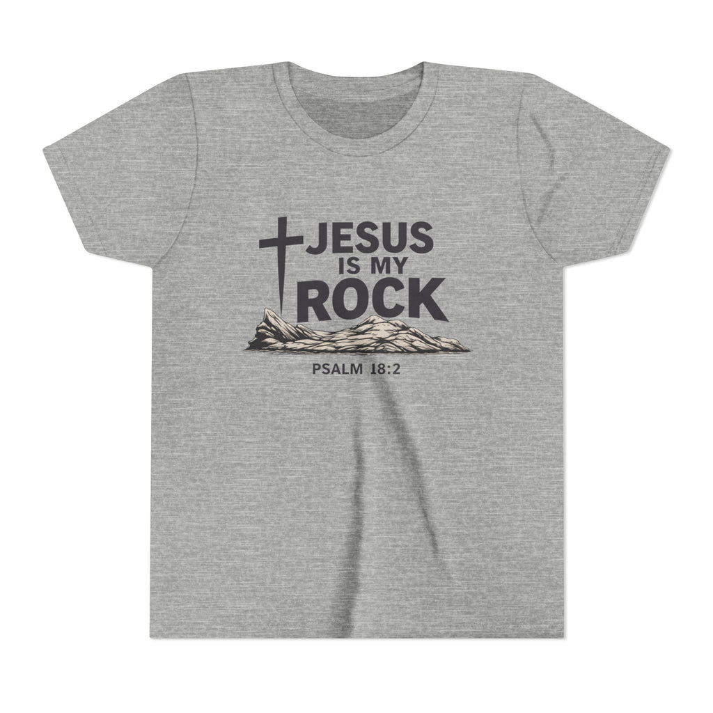 Girls Youth Tee — "Jesus Is My Rock" Psalm 18:2 Christian Kids T-Shirt