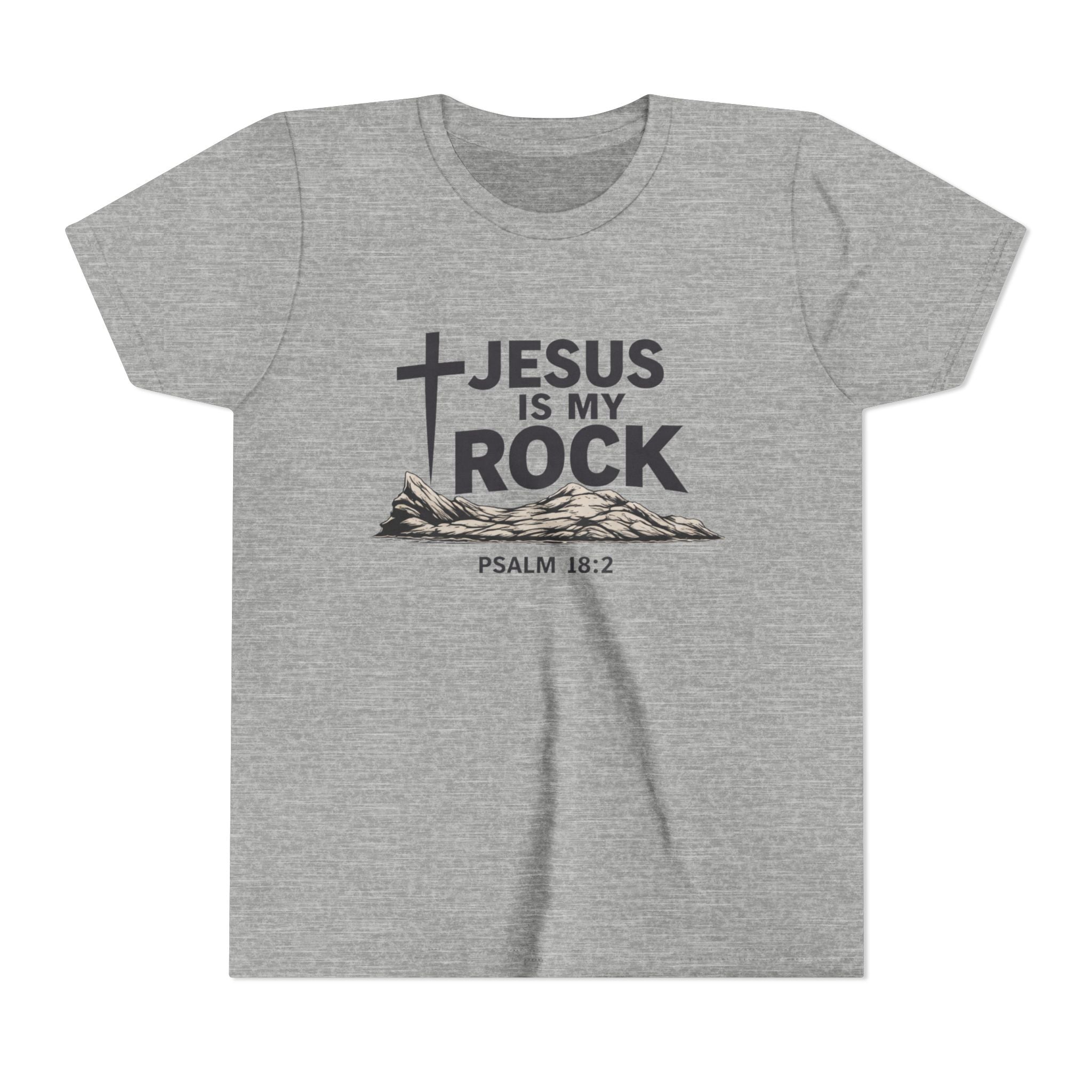 Girls Youth Tee — "Jesus Is My Rock" Psalm 18:2 Christian Kids T-Shirt