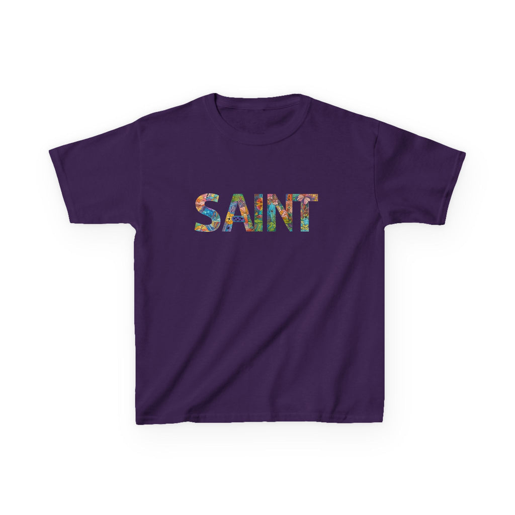 Boys Saint Kids T‑Shirt — Colorful Patterned Lettering Tee for Children