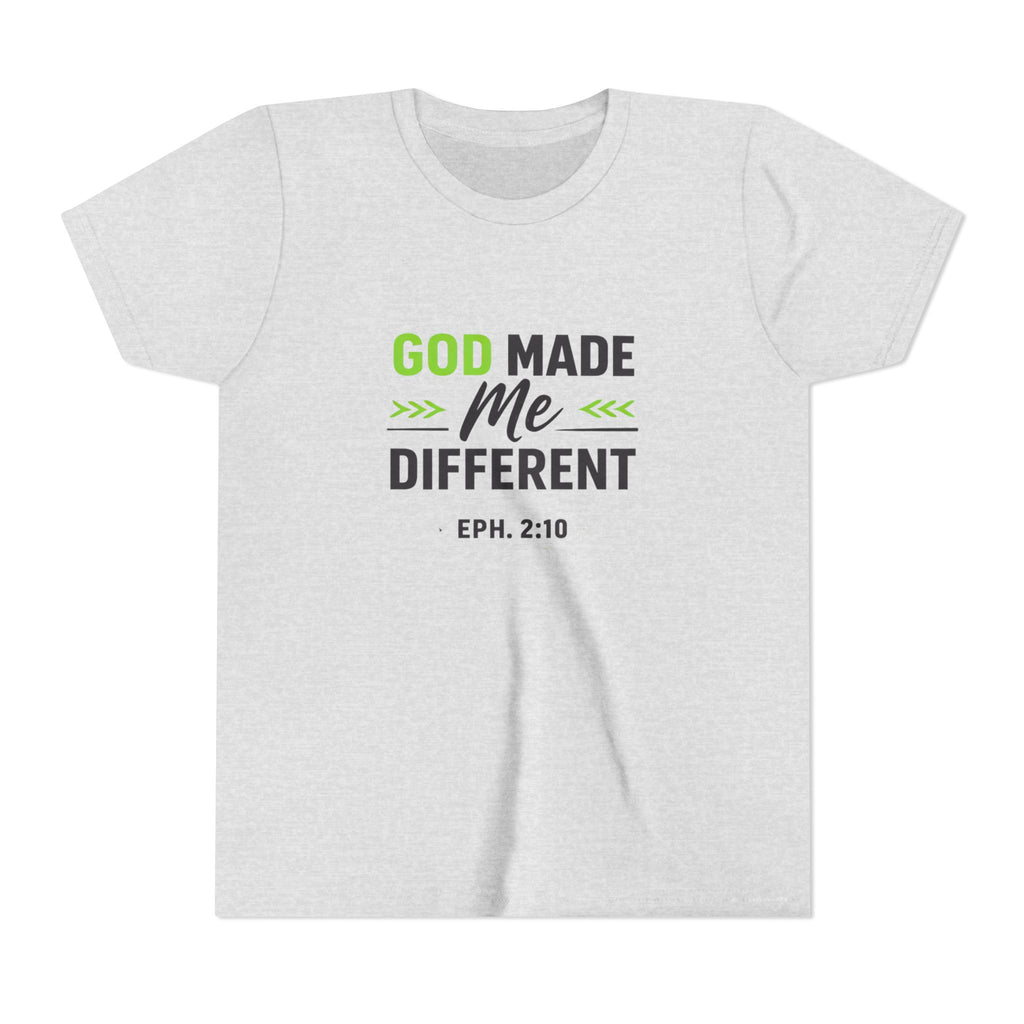 Boys Youth Tee - "God Made Me Different" Christian Faith Kids Shirt (Eph. 2:10)