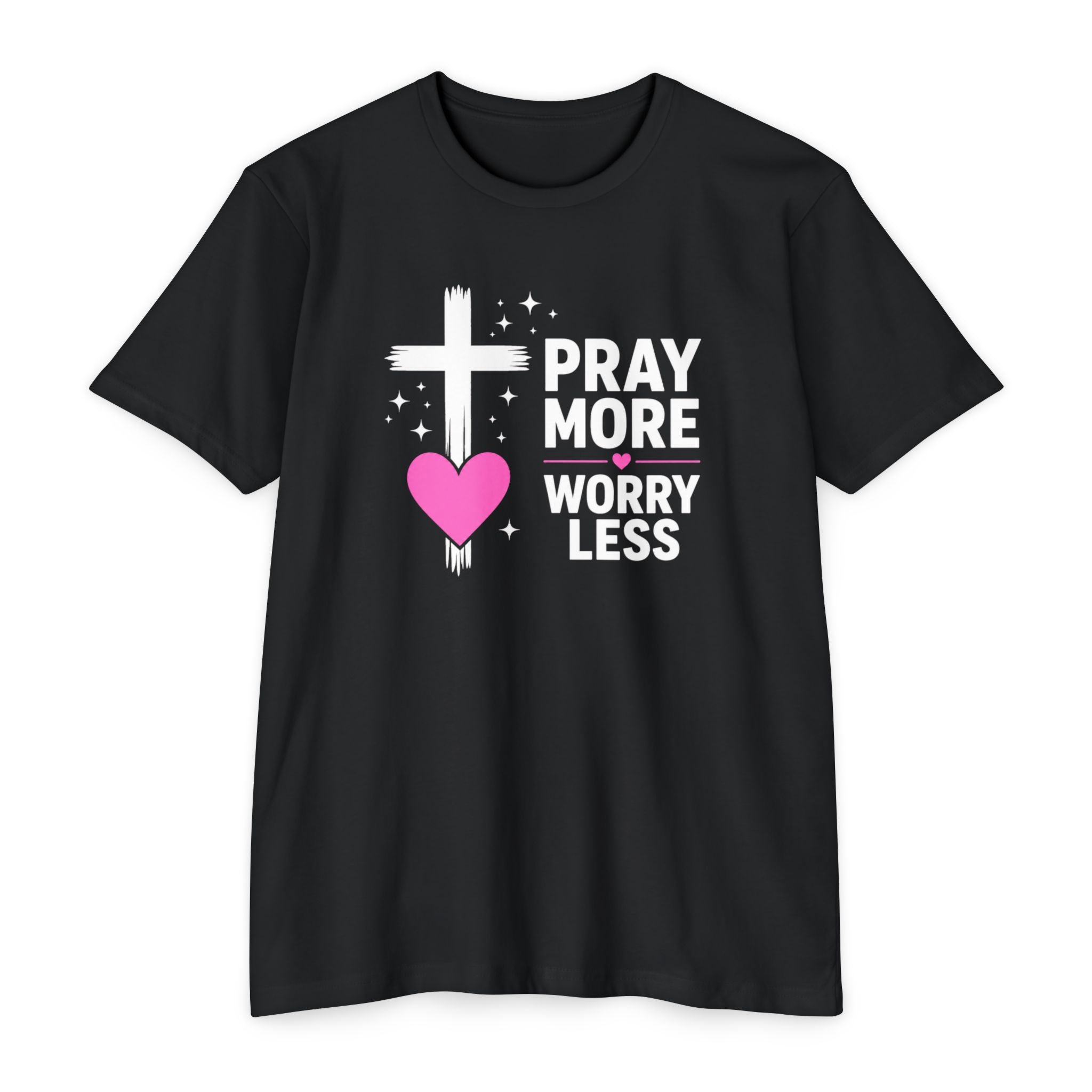 Womens Pray More Worry Less Heart  T-shirt | Faith Christian tee