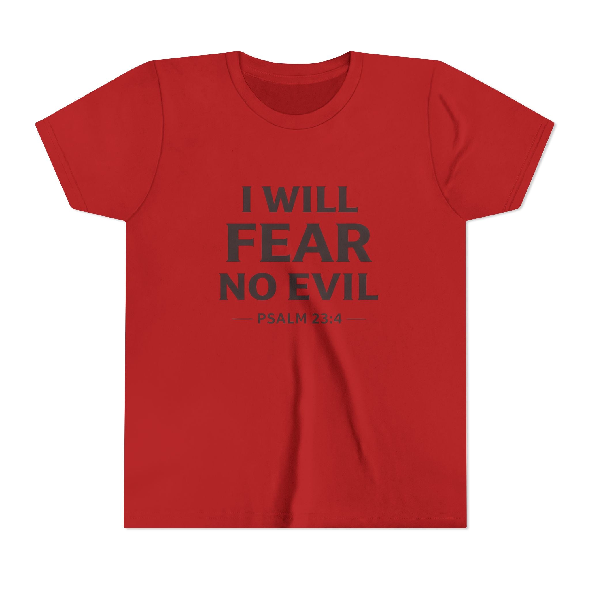 Boys Youth Tee – “I Will Fear No Evil” Psalm 23:4 Christian Faith Shirt
