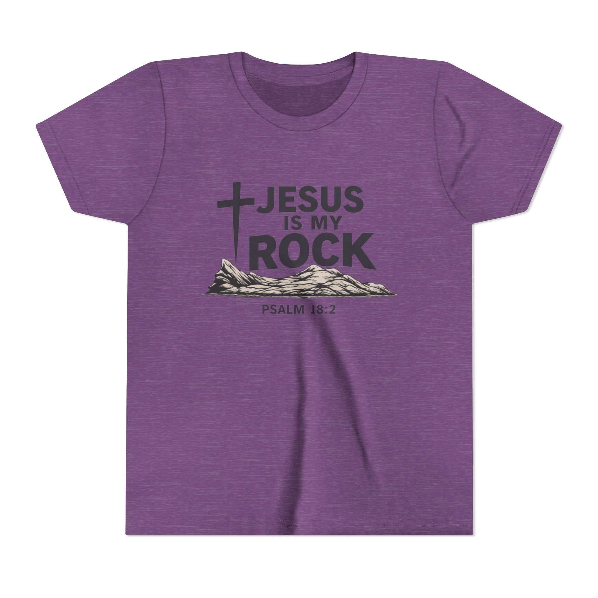 Girls Youth Tee — "Jesus Is My Rock" Psalm 18:2 Christian Kids T-Shirt