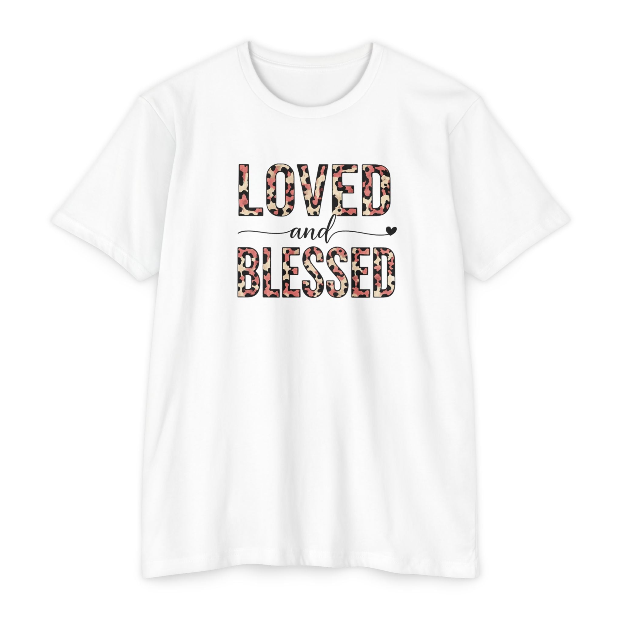 Womens Loved & Blessed floral script T-shirt | rose wreath design