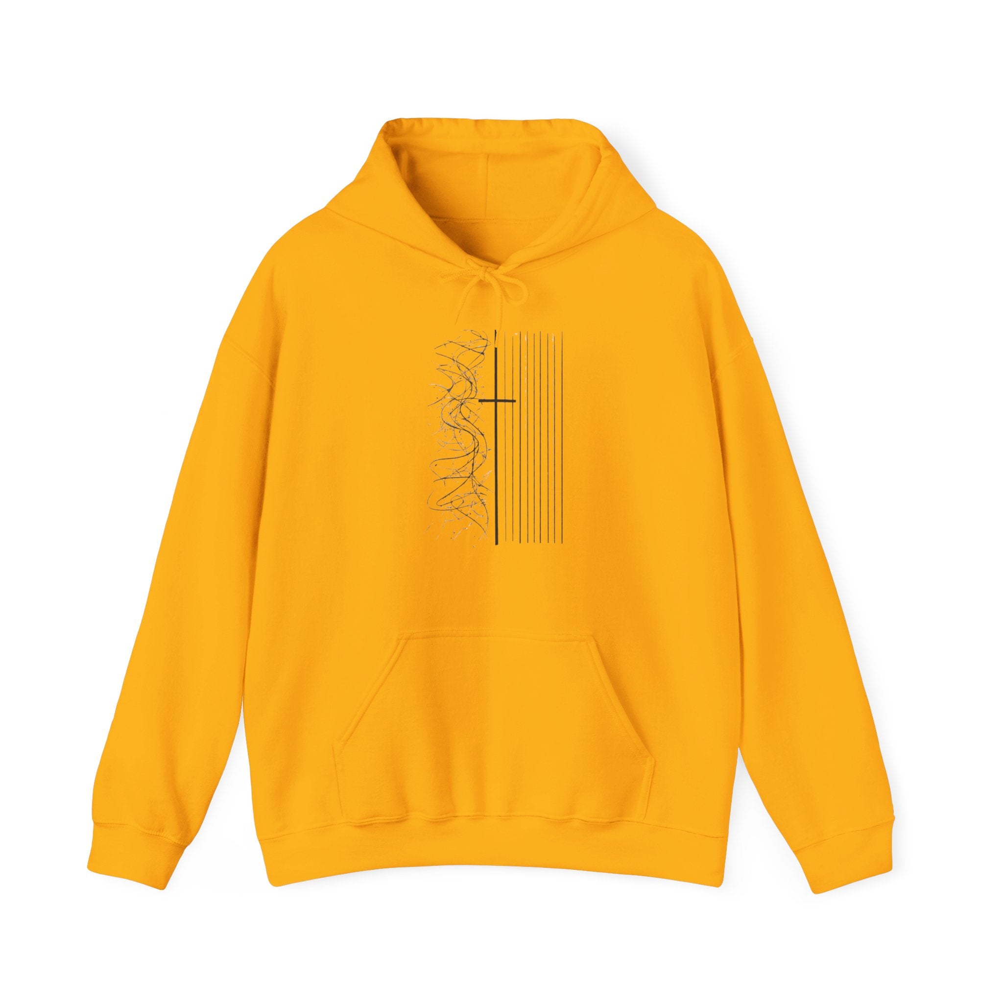 Mens Minimalist Cross Lines Hoodie — Modern Christian Graphic Pullover