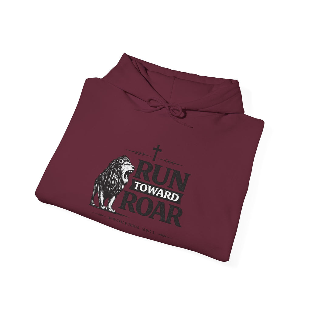 Mens Run Toward the Roar Hoodie — Christian Lion Faith Sweatshirt