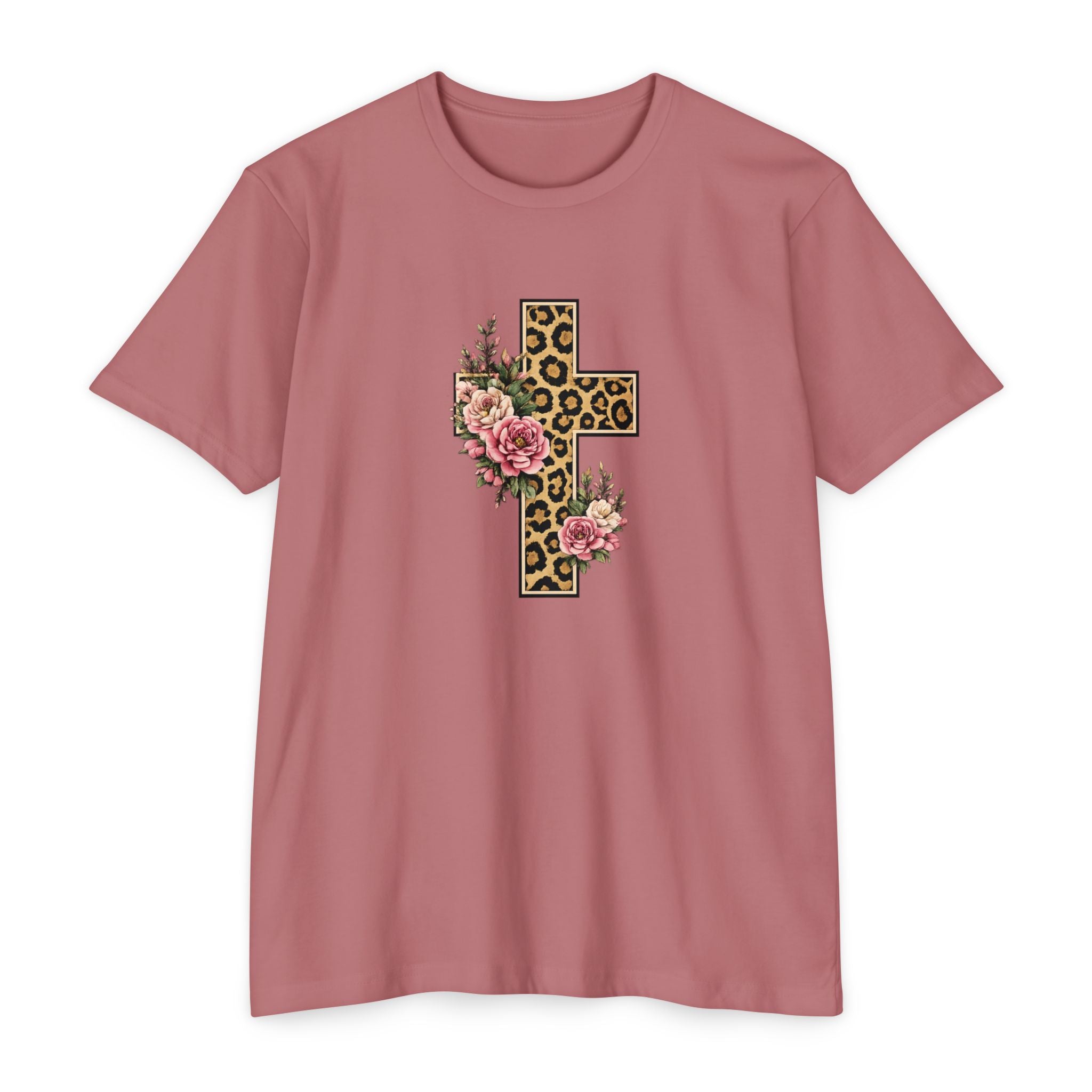 Womens Floral/ Leopard Cross T-Shirt Graphic Tee