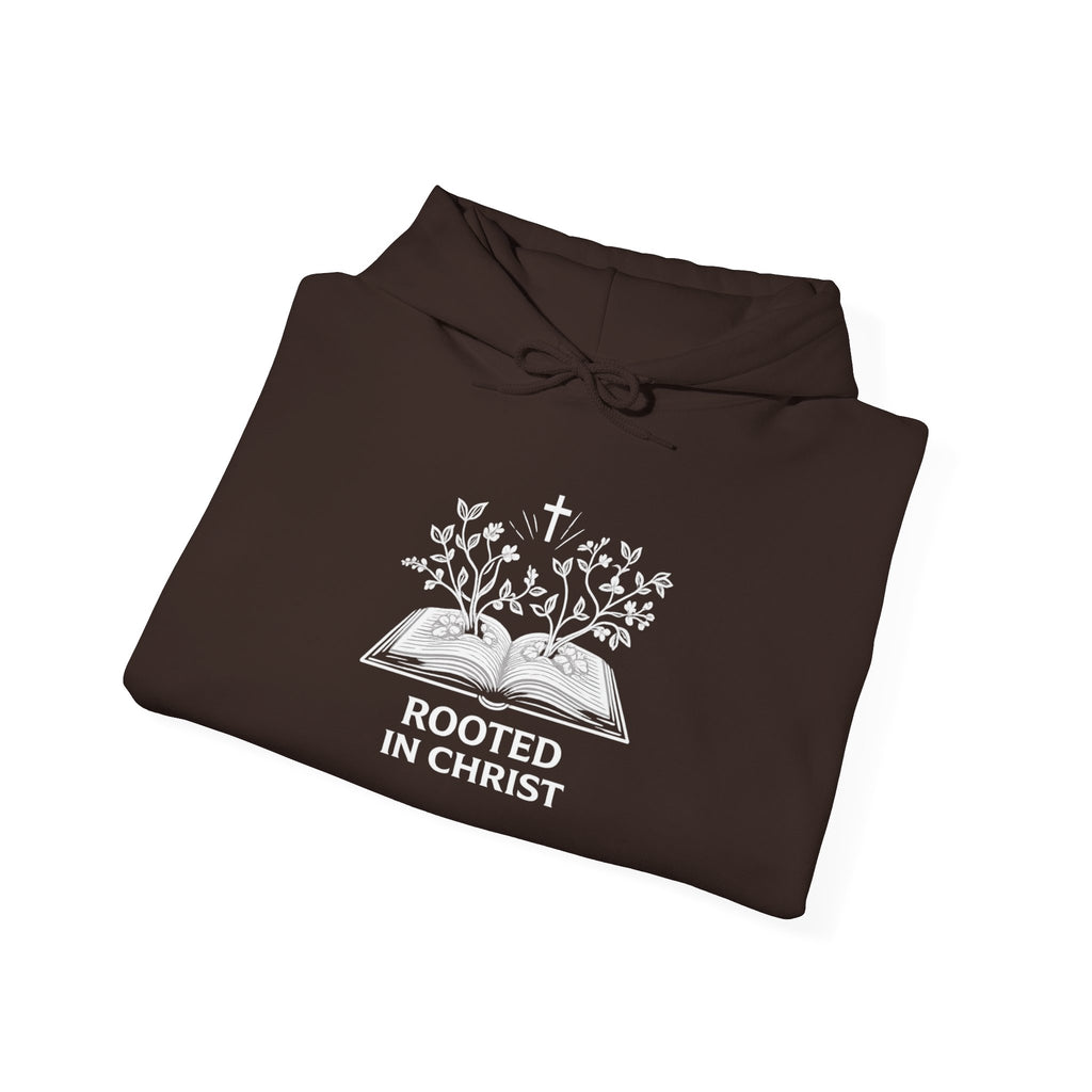 Mens Christian Hoodie — "Rooted in Christ" Bible Floral Design