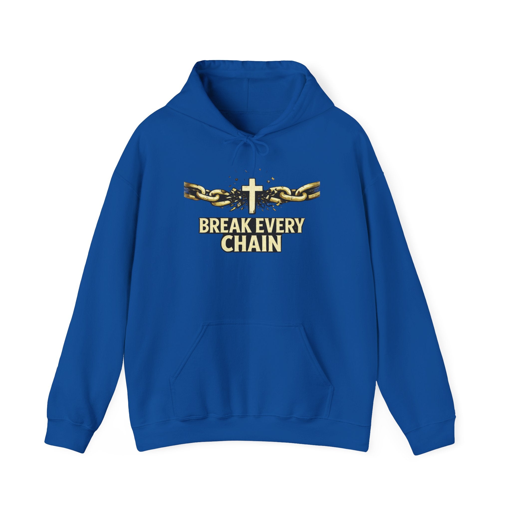 Mens Break Every Chain Hoodie — Christian Cross & Broken Chains Faith Sweatshirt