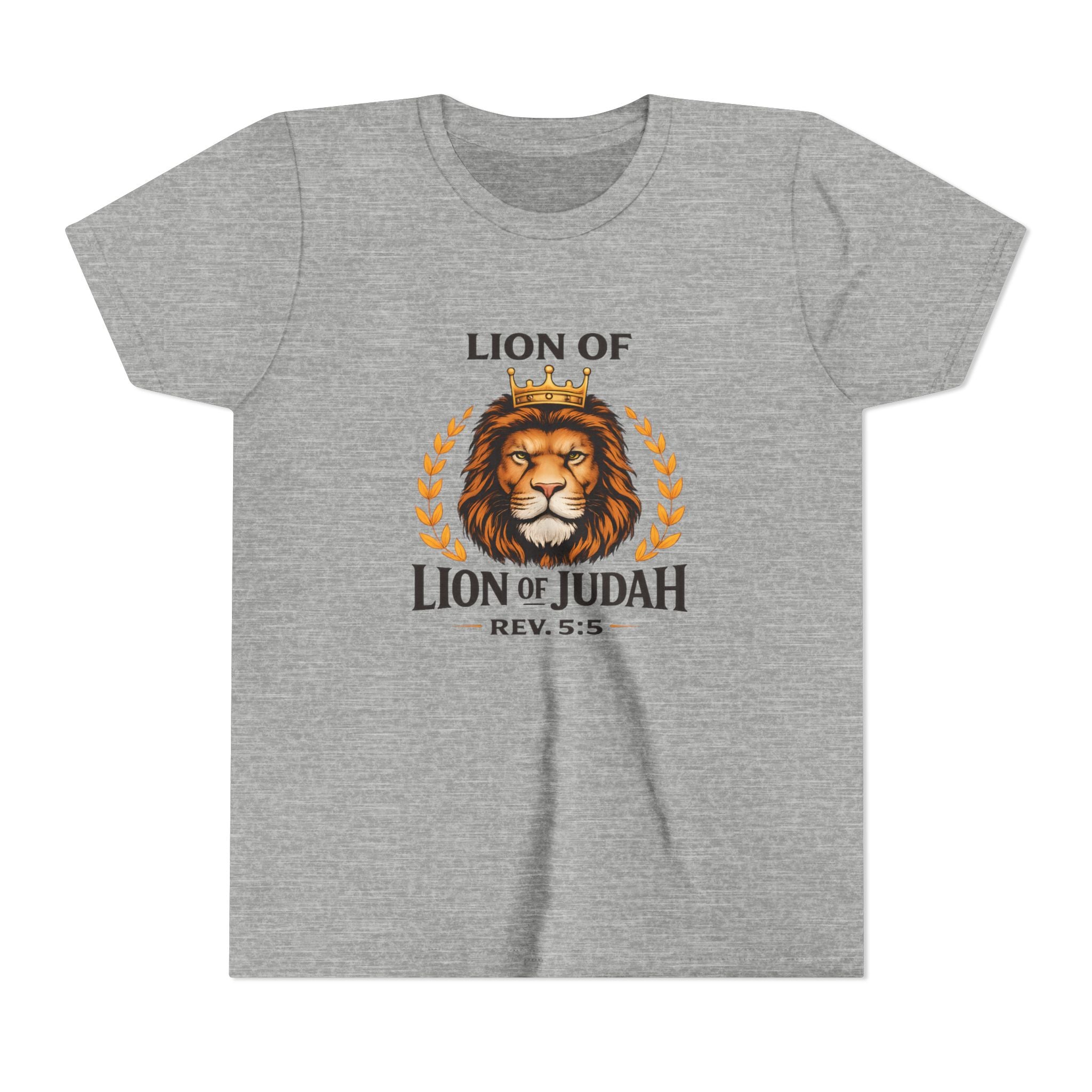 Boys Youth T-Shirt — 'Lion of Judah' Crowned Lion Biblical Tee (Rev. 5:5)
