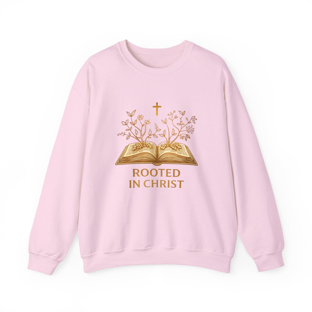 Womens Rooted in Christ Sweatshirt — Christian Faith Bible Graphic Crewneck