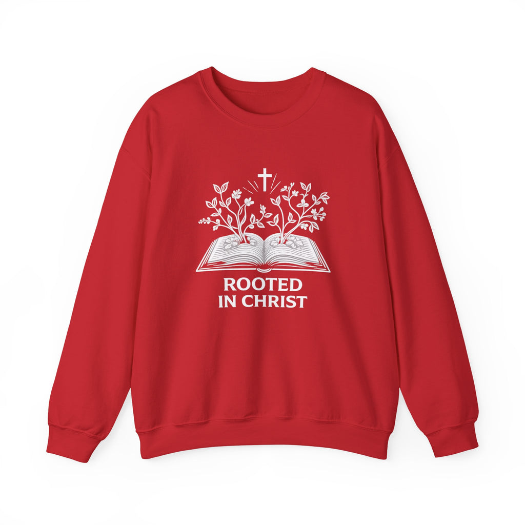 Womens Rooted in Christ Sweatshirt — Christian Faith Bible Graphic Crewneck