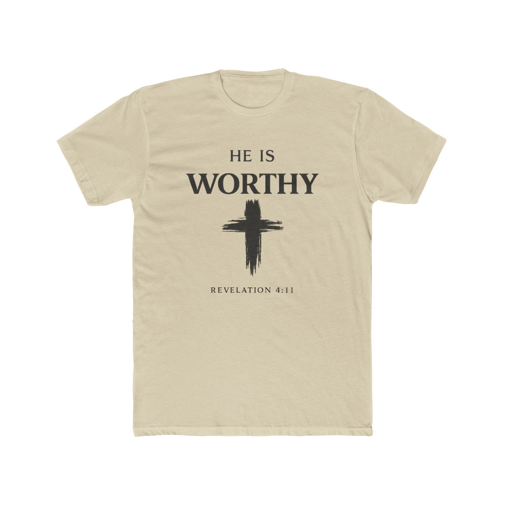 He Is Worthy Christian Tee - Revelation 4:11 Cross Faith T-Shirt
