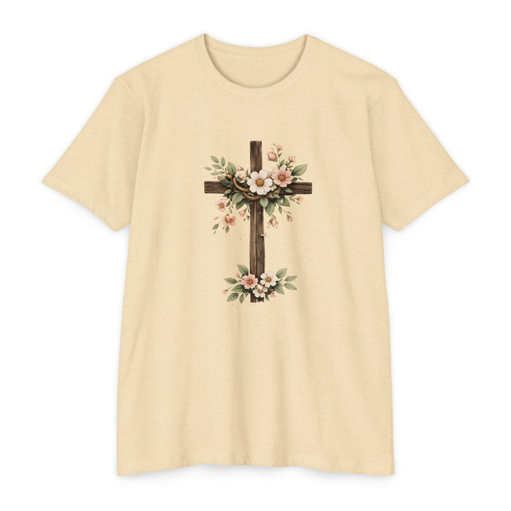 Womens Floral Cross T-Shirt — Rustic Christian Tee for Easter & Church