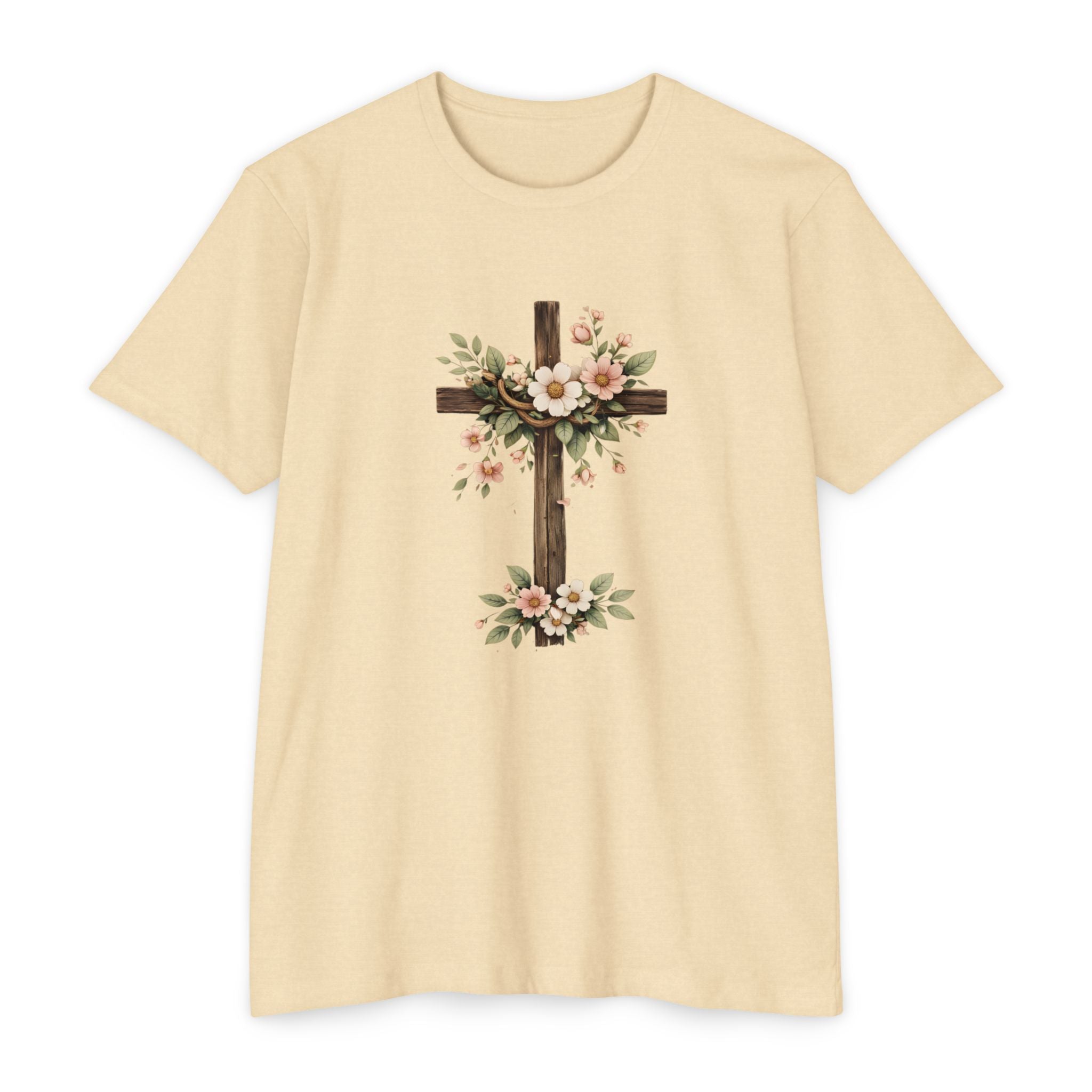 Womens Floral Cross T-Shirt — Rustic Christian Tee for Easter & Church